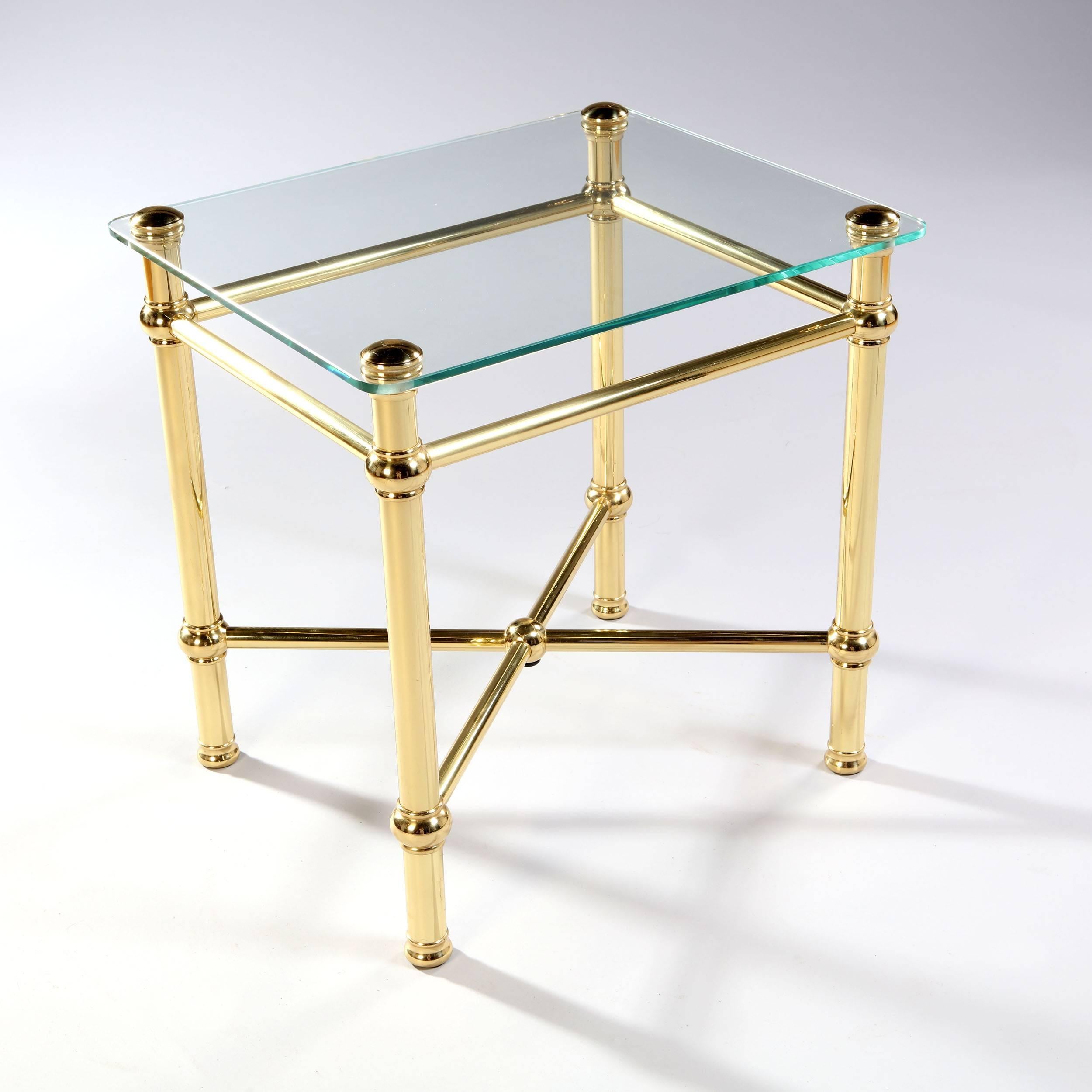 French Pair of 20th Century Brass and Glass Occasional Tables