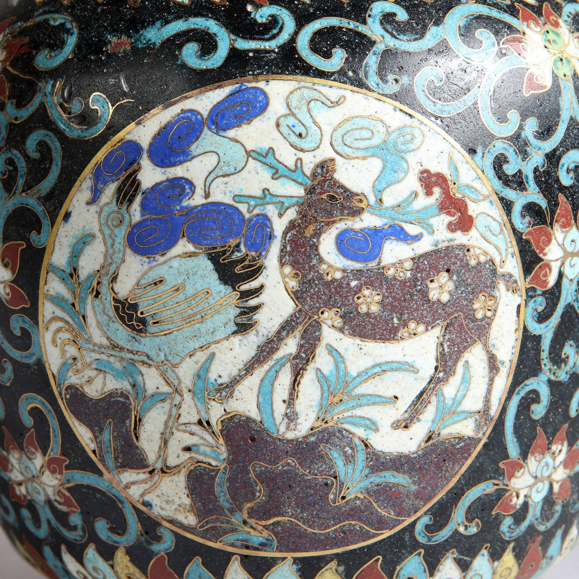 Chinese Pair of Late 19th Century Cloisonne Vases