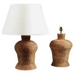 Pair of Baluster Rattan Lamps