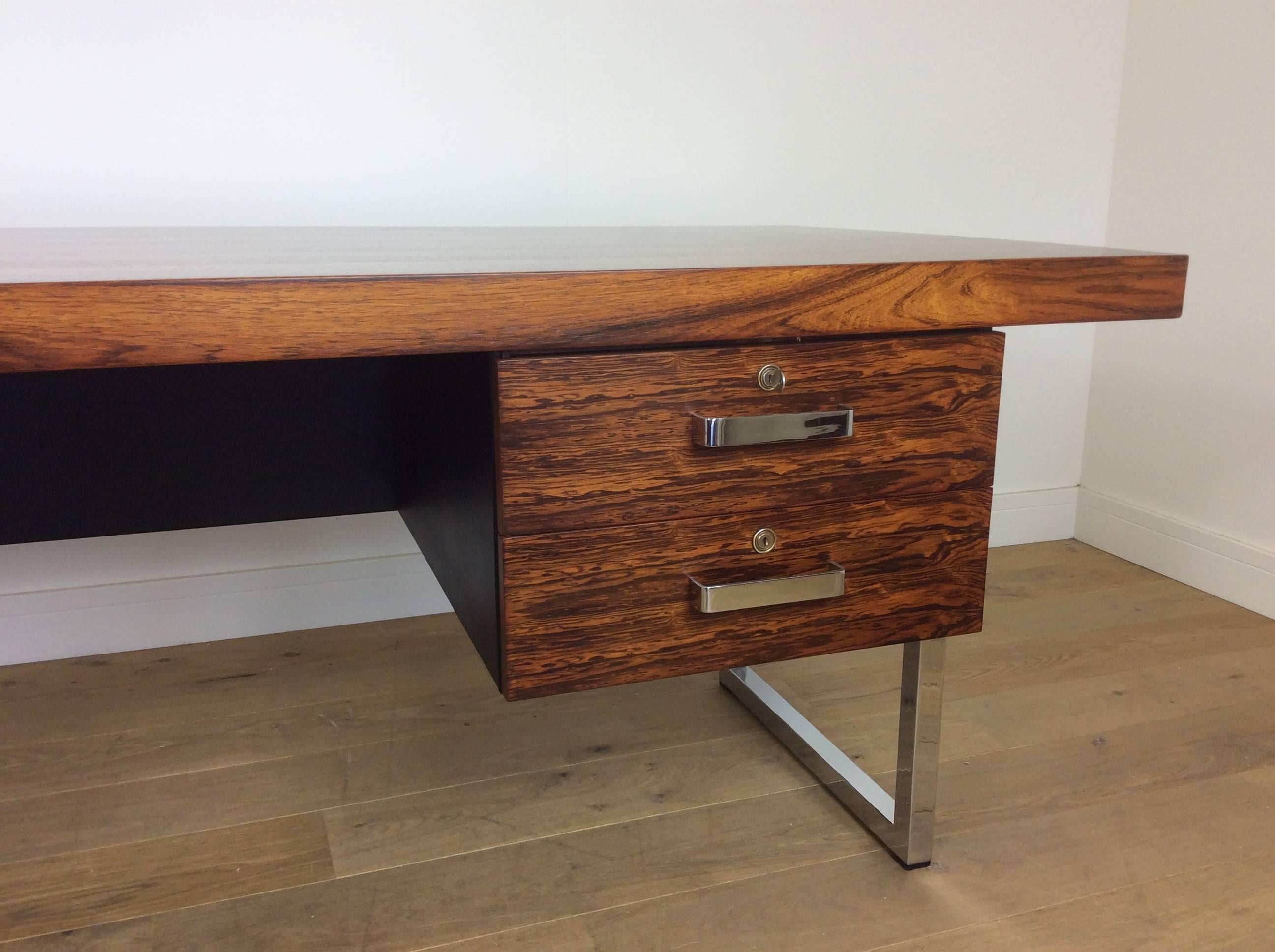 English Midcentury Rosewood and Chrome Executive Desk by Gordon Russell