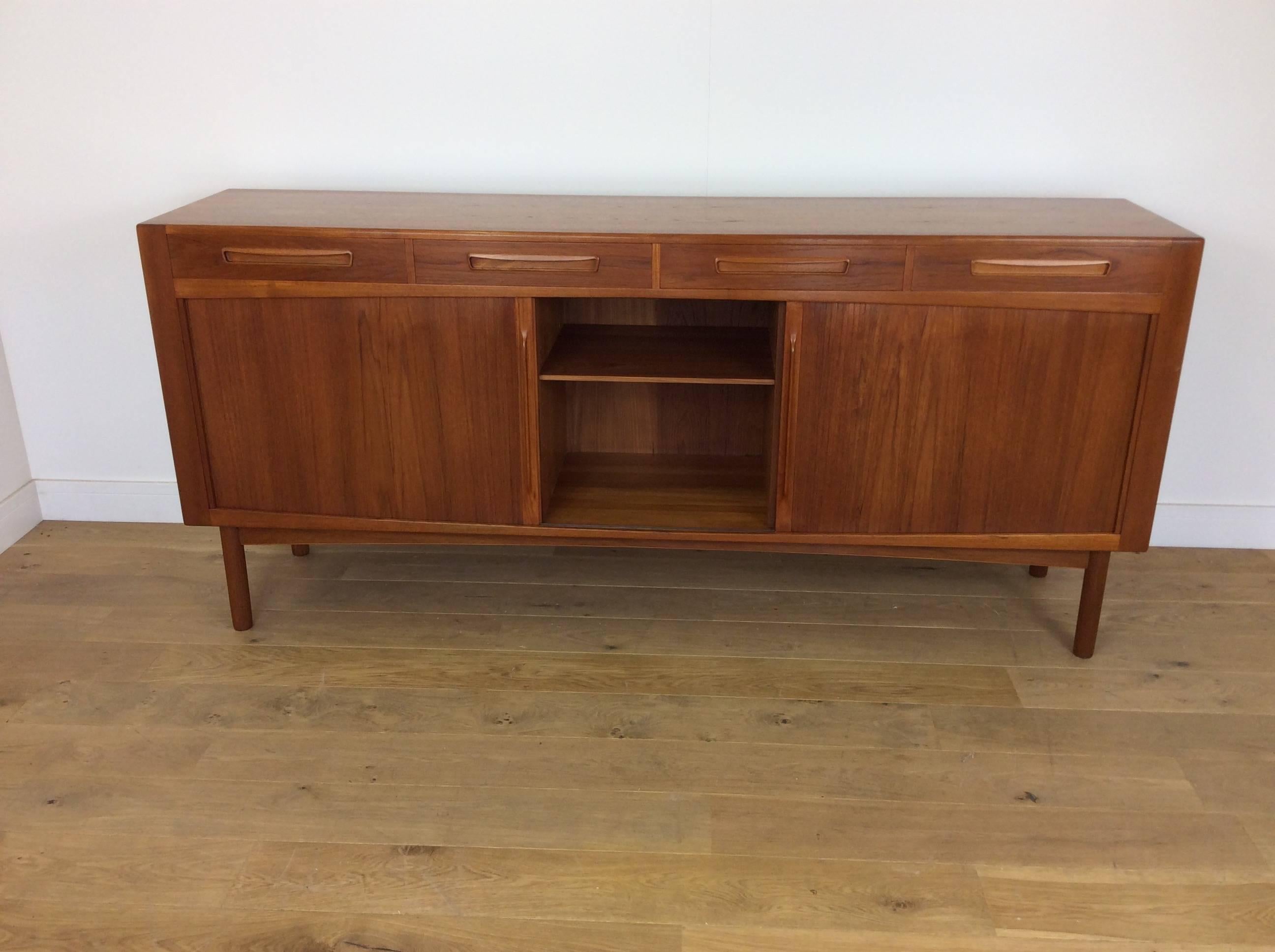 Teak Midcentury Sideboard Credenza with Tambour Doors by Arne Hovmand Olsen For Sale