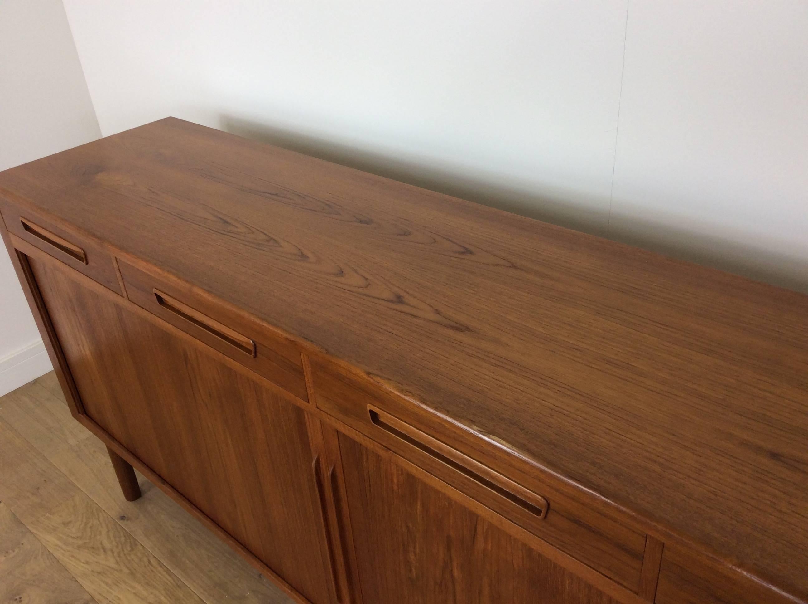 Midcentury Sideboard Credenza with Tambour Doors by Arne Hovmand Olsen In Excellent Condition For Sale In London, GB