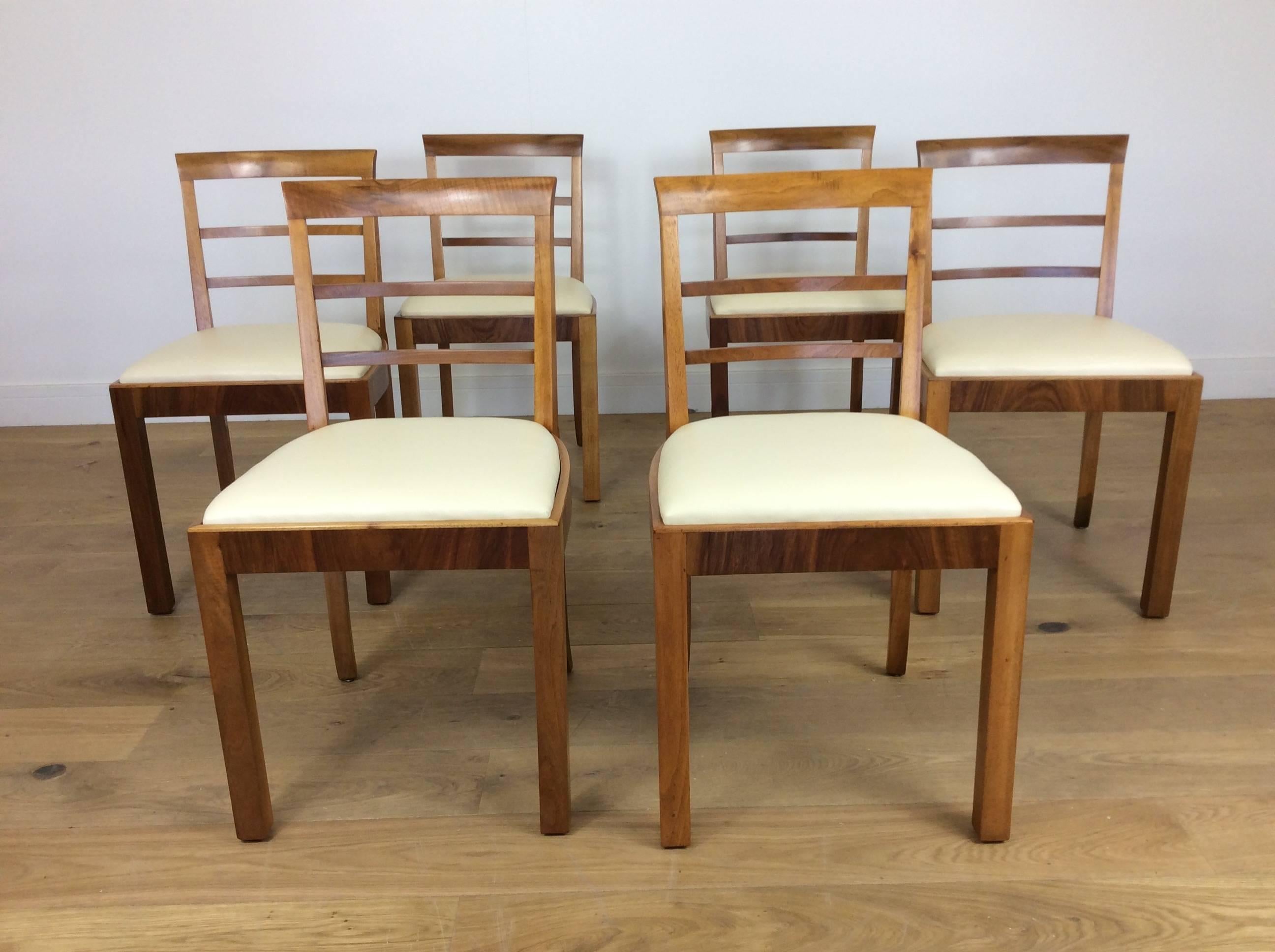 British Set of Six Art Deco Dining Chairs, Newly Upholstered
