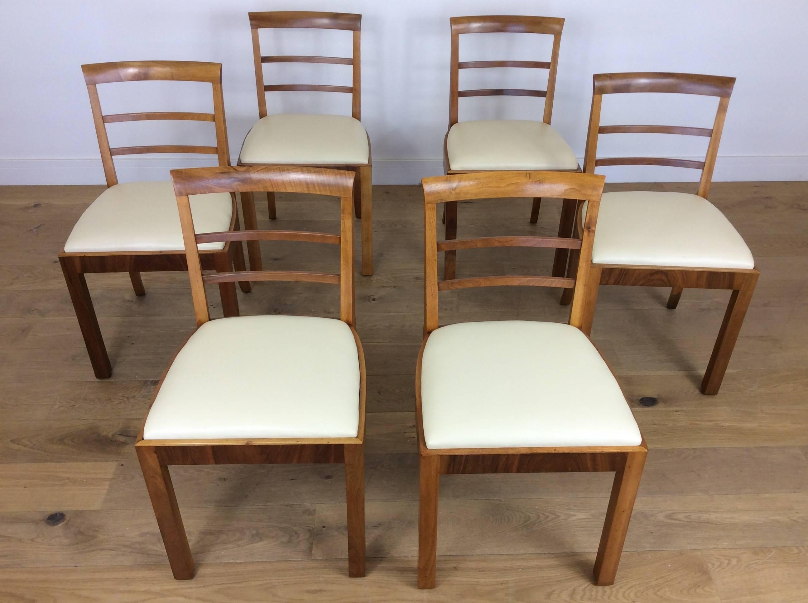 Set of Six Art Deco Dining Chairs, Newly Upholstered In Excellent Condition In London, GB