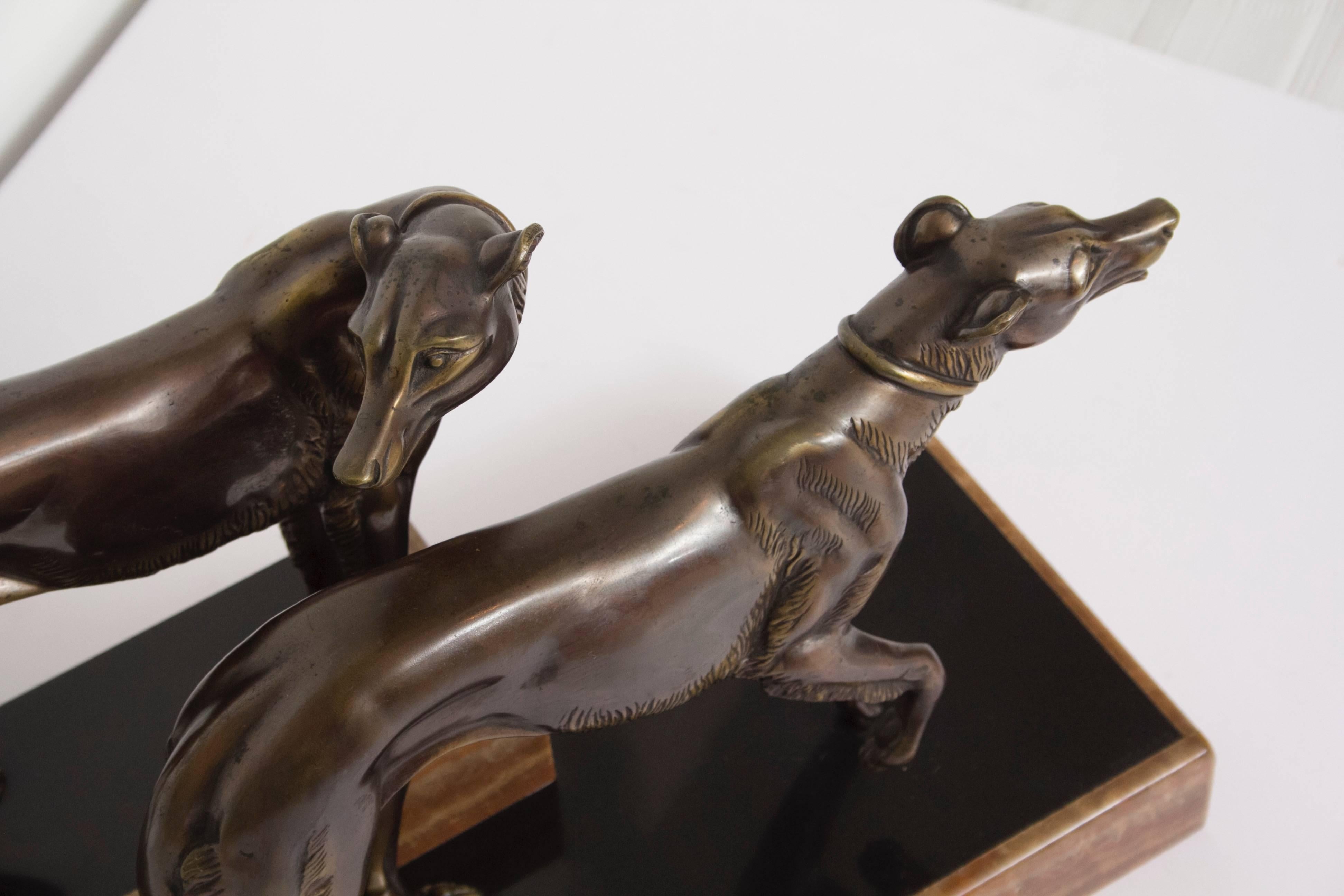 Art Deco Bronze Sculpture of Two Borzoi 1