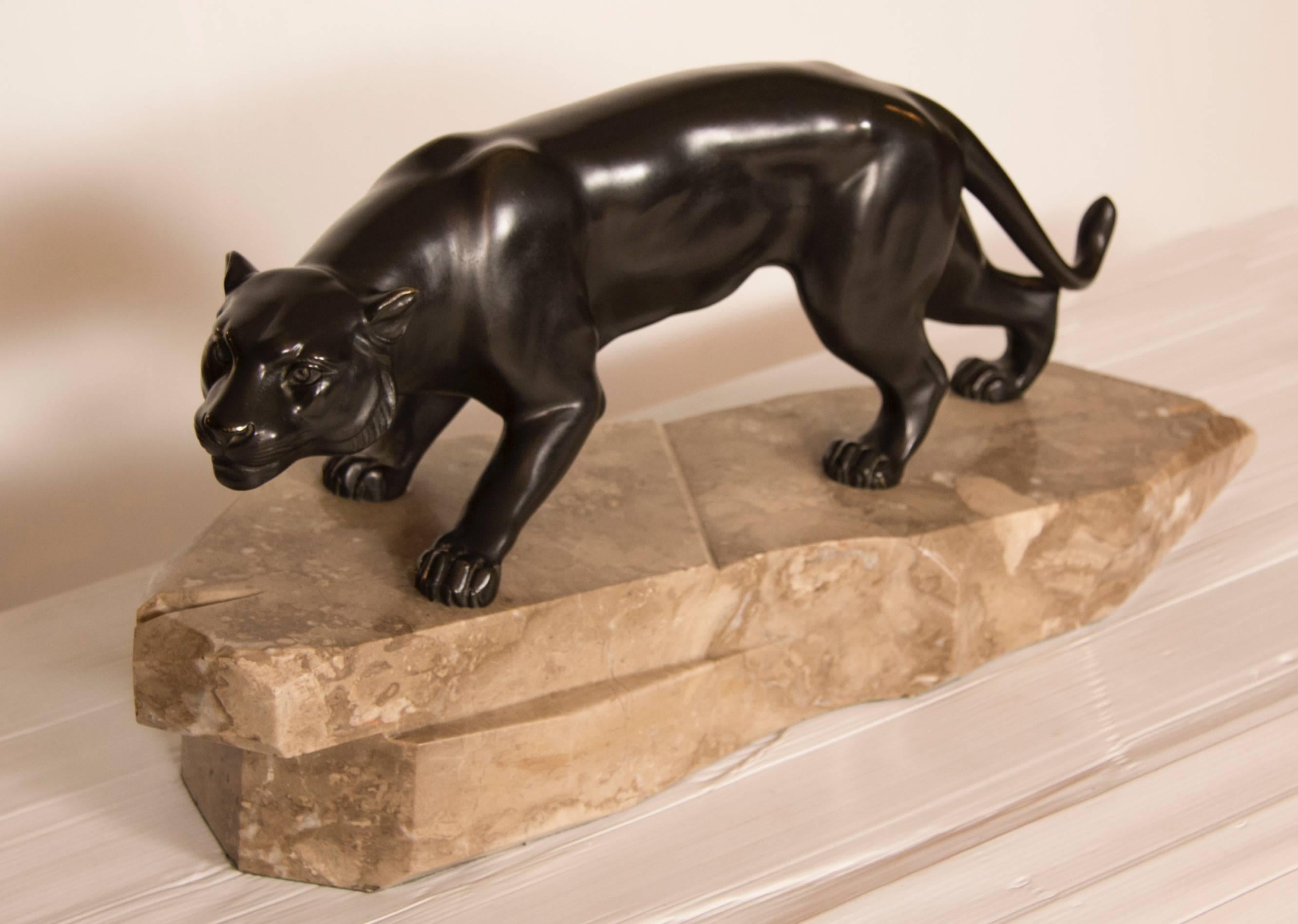 French Art Deco Bronze Model of a Panther Signed J Brault