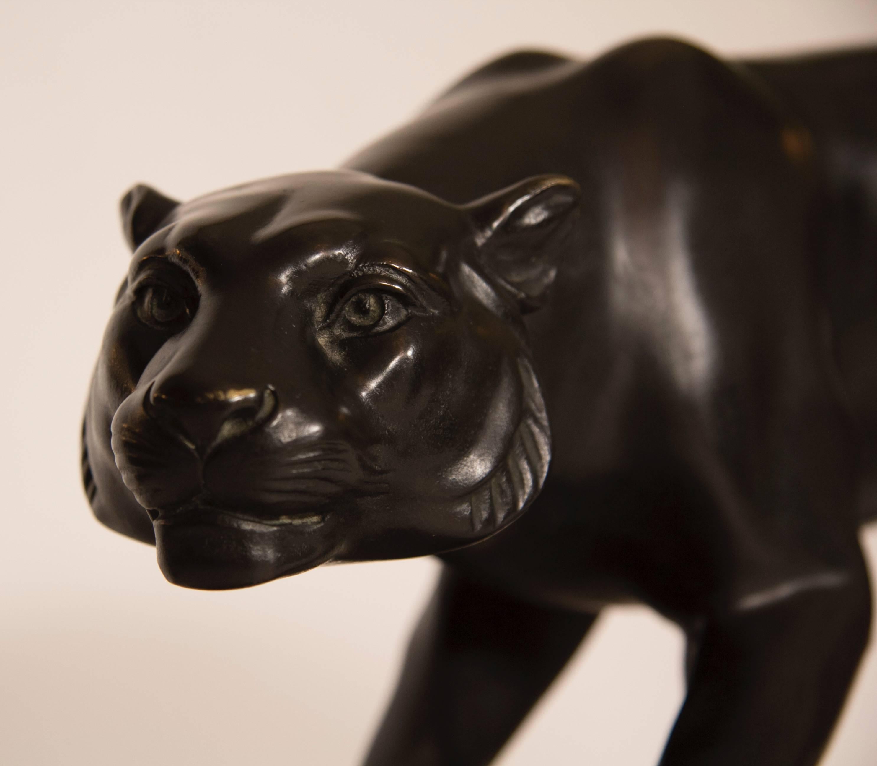 Mid-20th Century Art Deco Bronze Model of a Panther Signed J Brault