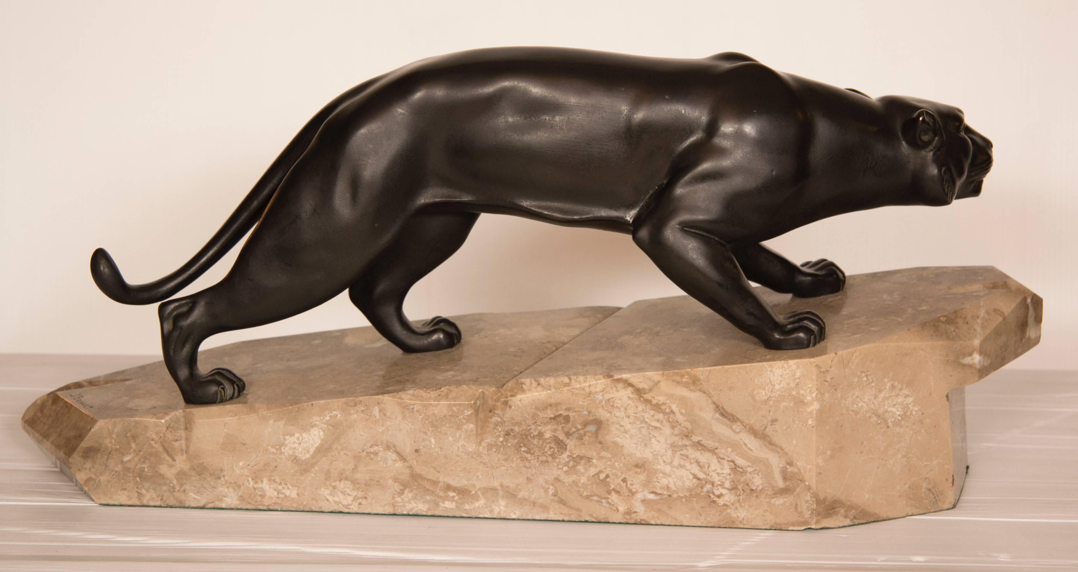Art Deco Bronze Model of a Panther Signed J Brault 3