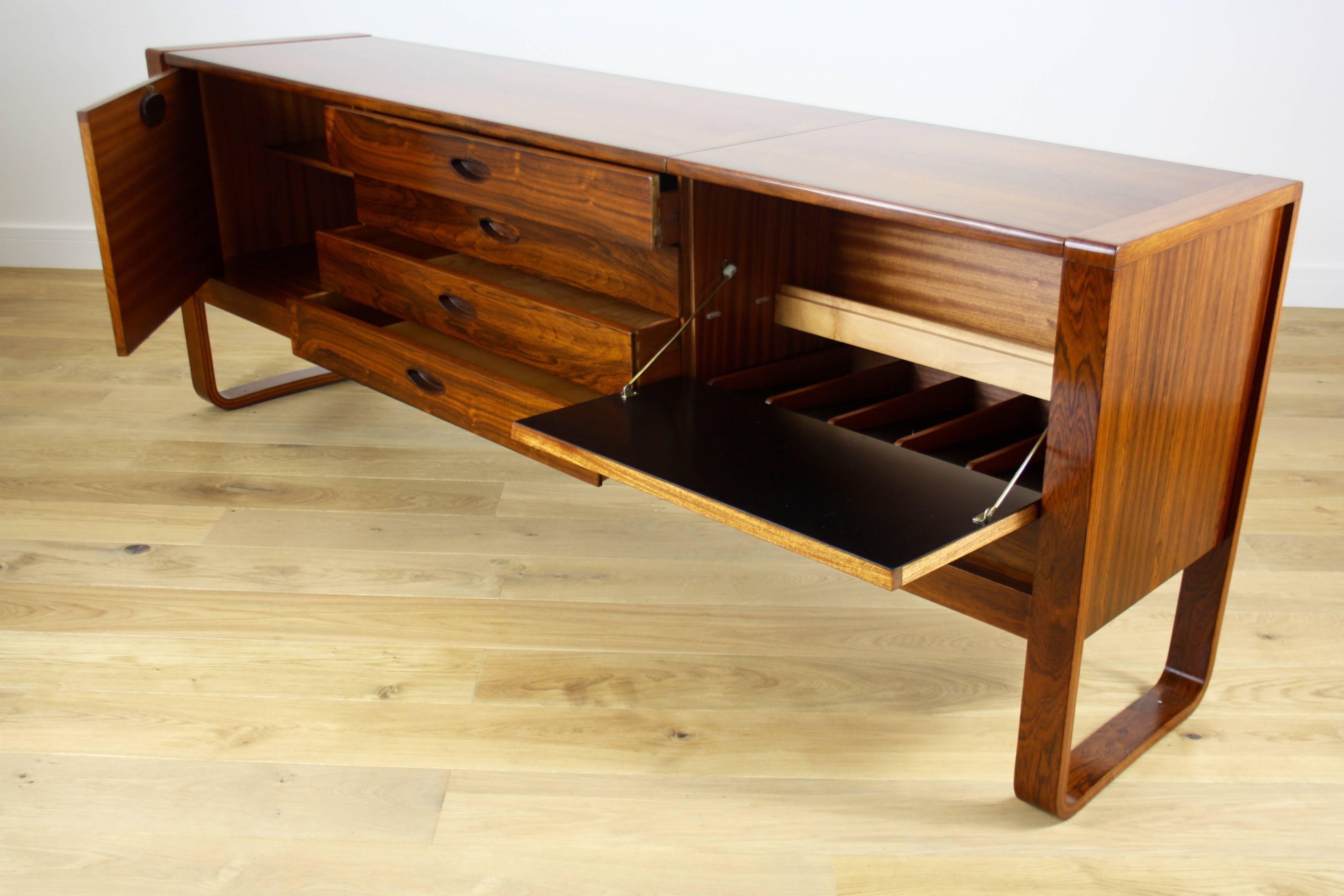 Uniflex Mid-Century Modern Design Rosewood Sideboard Credenza with Bentwood Leg 1