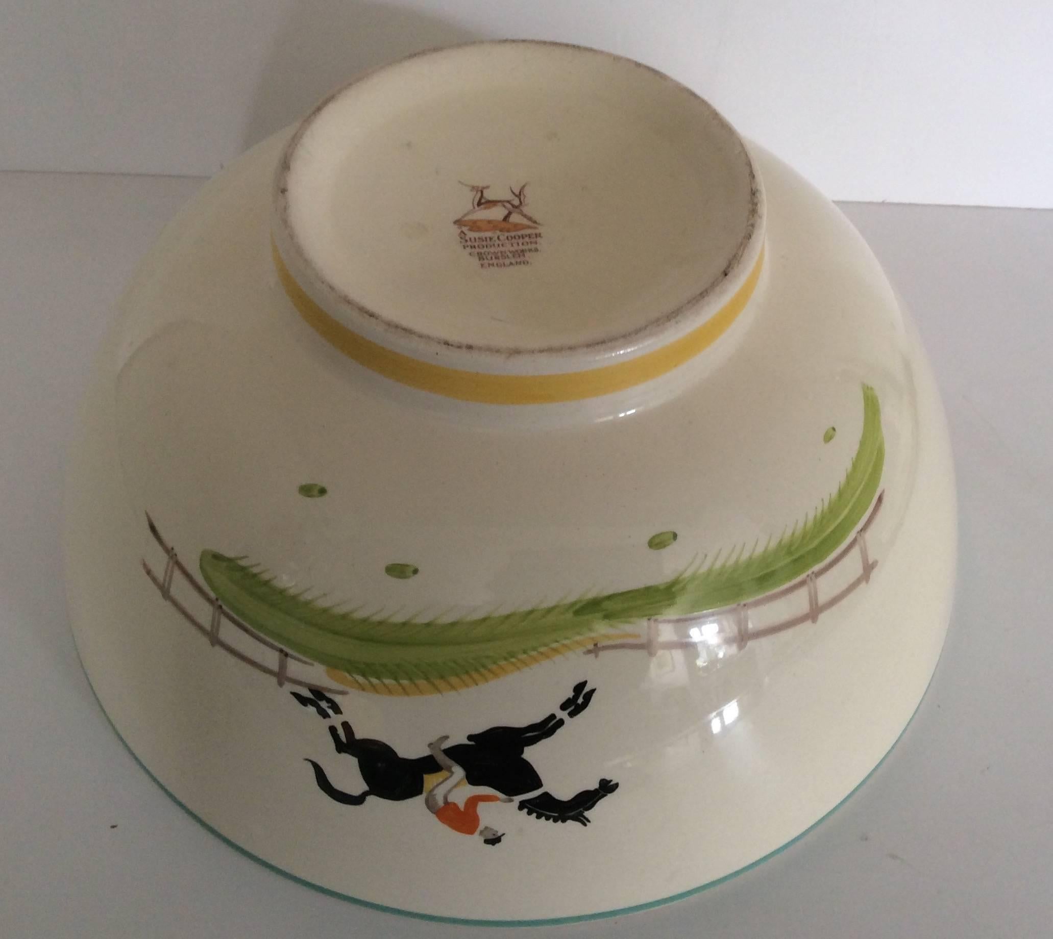 Susie Cooper Hand-Painted Large Punch Bowl Horse and Jockey In Excellent Condition In London, GB