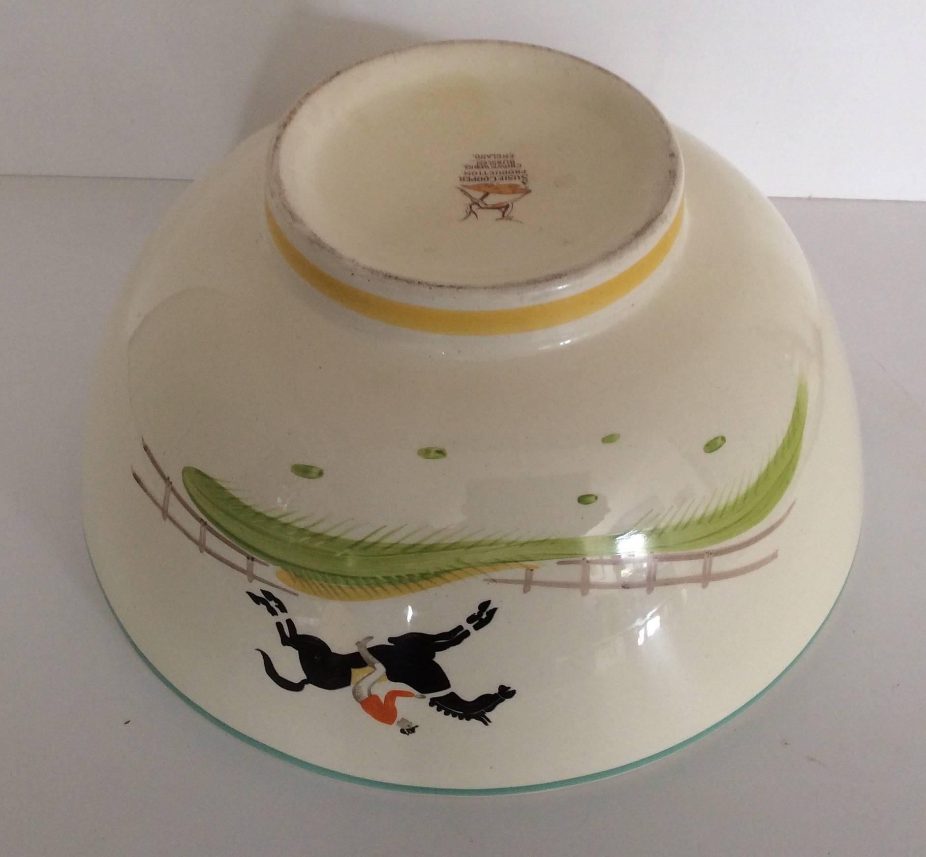 Mid-20th Century Susie Cooper Hand-Painted Large Punch Bowl Horse and Jockey