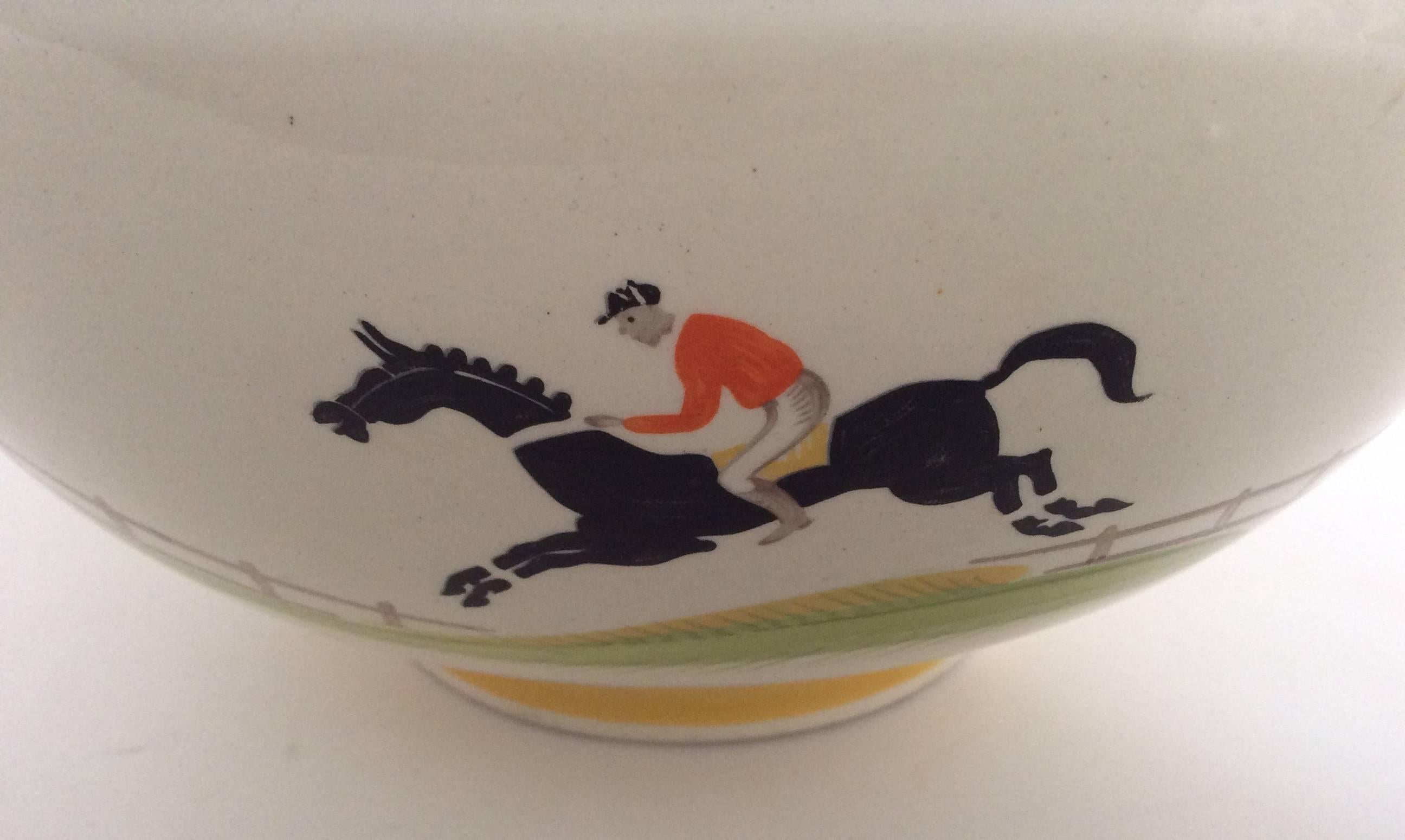 Porcelain Susie Cooper Hand-Painted Large Punch Bowl Horse and Jockey