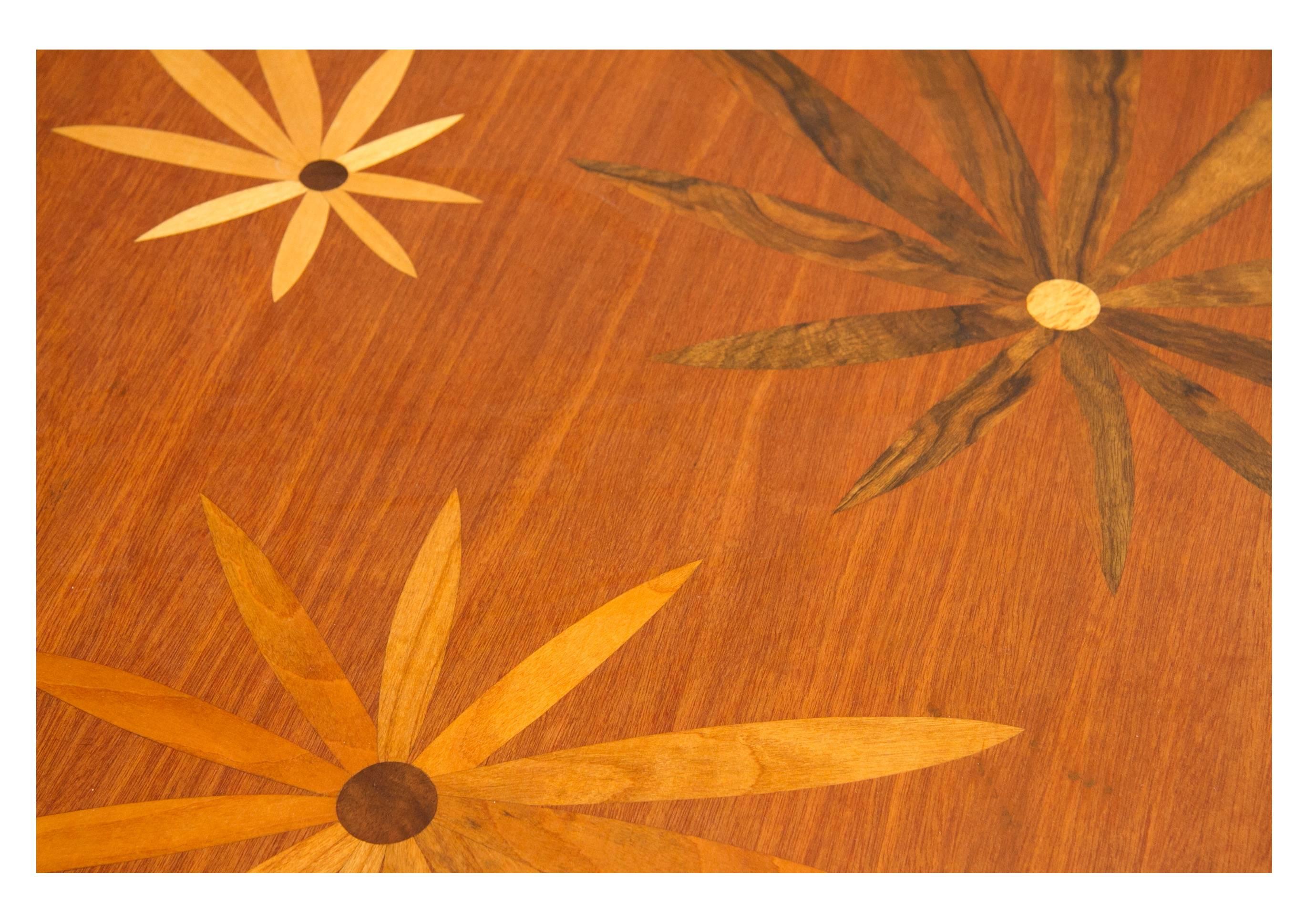 Mid-Century Modern Mid-Century Table with Marquetry Floral Design