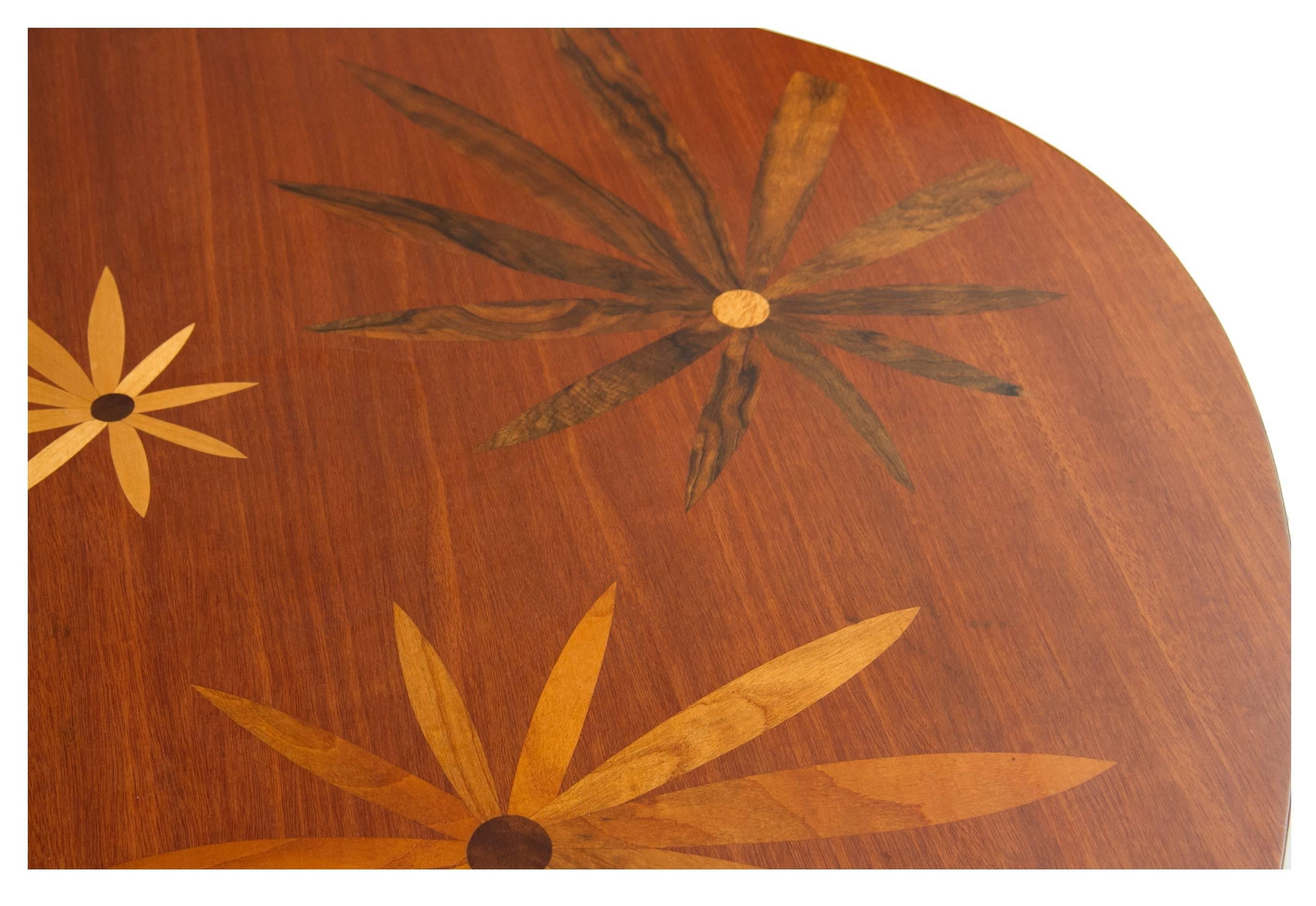 Italian Mid-Century Table with Marquetry Floral Design
