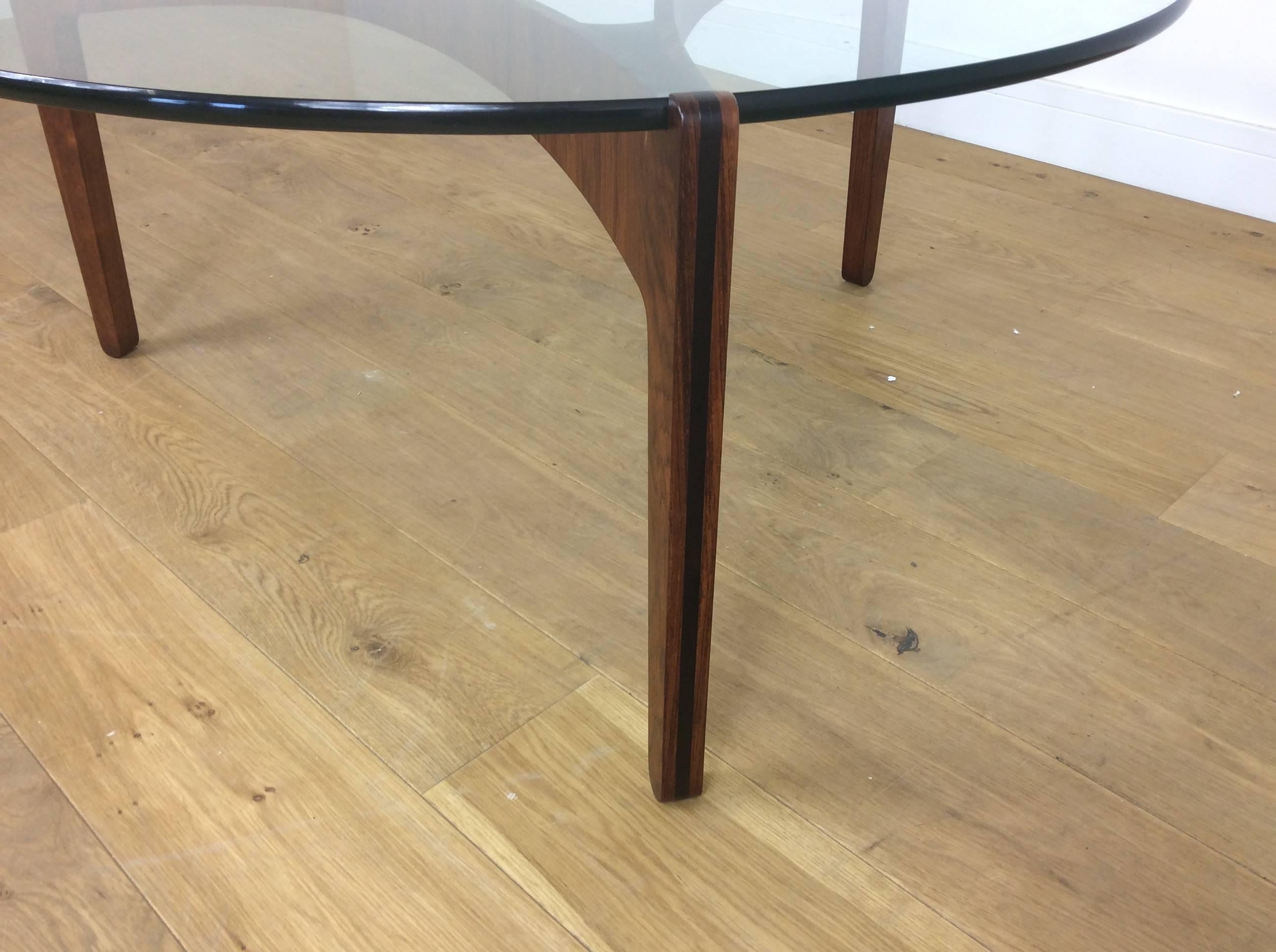 Mid-Century Danish Rosewood and Glass Table by Sven Ellekaer 1