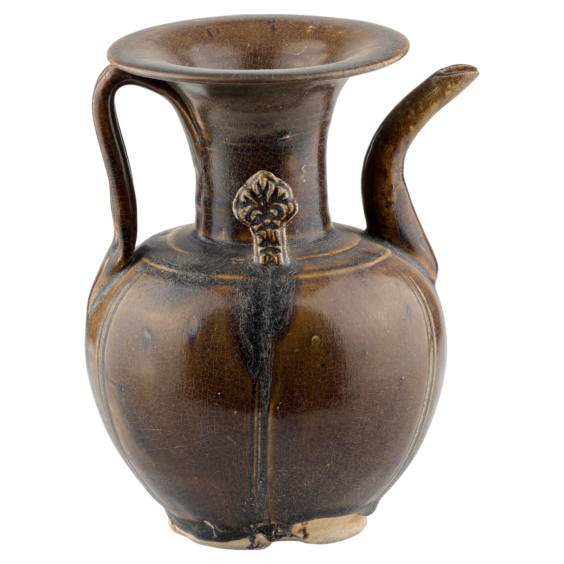 Brown Glazed Ceramic Ewer, Five Dynasties-Song Dynasty For Sale