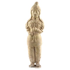 A Large Straw Glazed Pottery Figure of a Solider