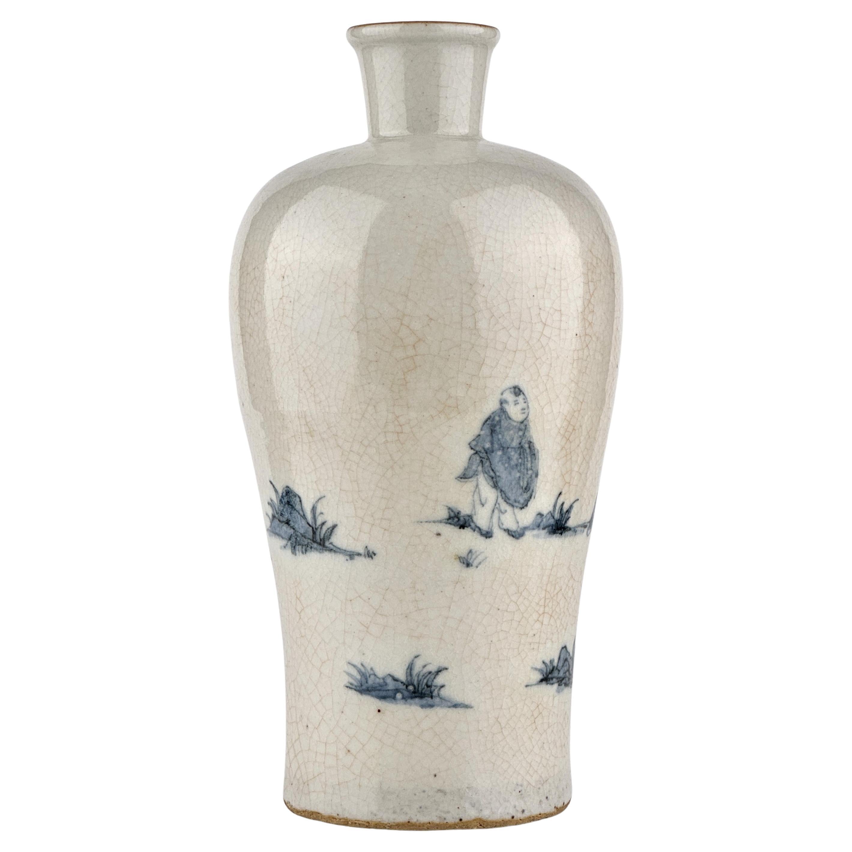 Vase à figures en porcelaine bleue et blanche, 19-20e siècle
