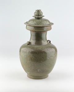 A Celadon jar with carved lotus petal design, Song Dynasty