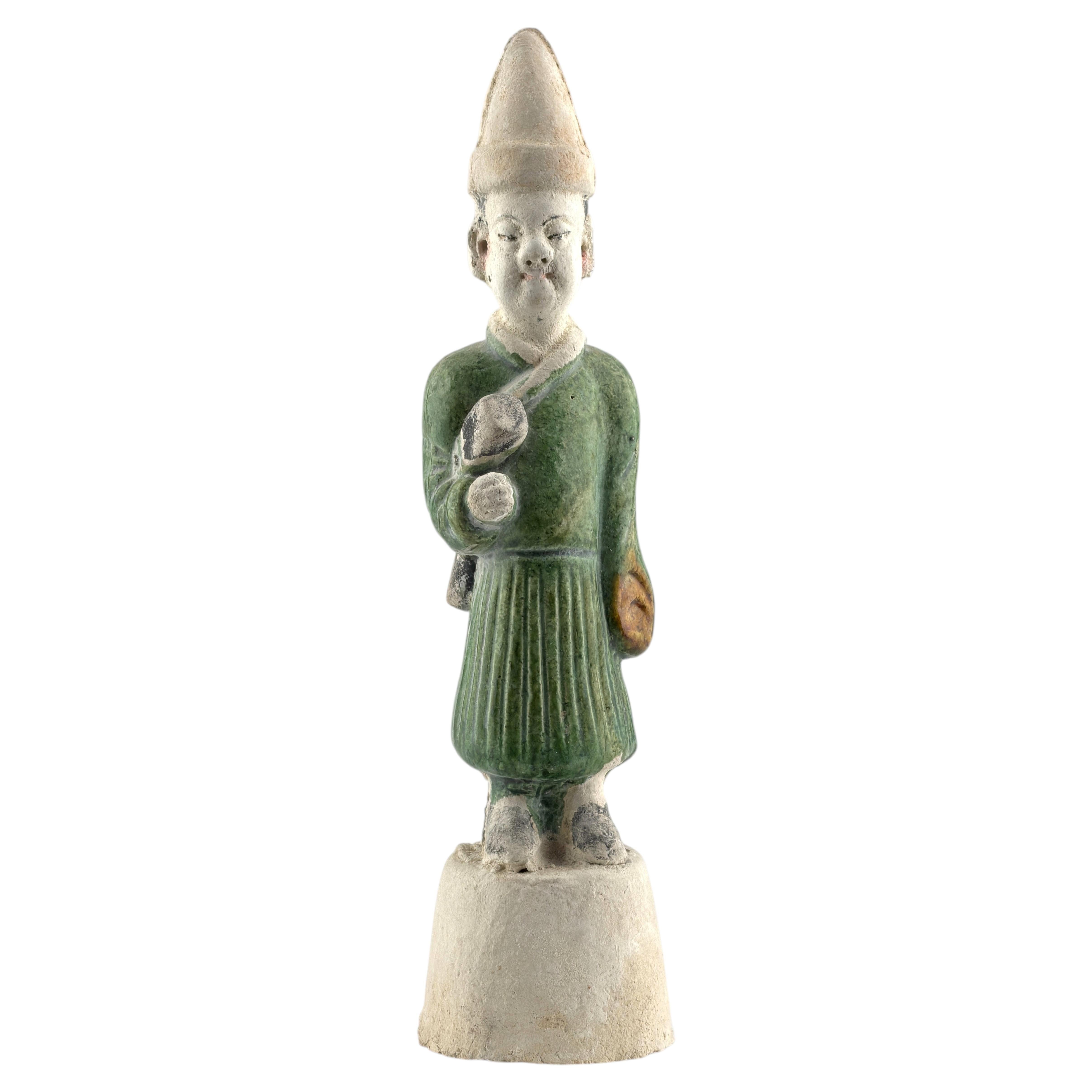A Green Glazed Figure of Attendant, Ming Dynasty For Sale