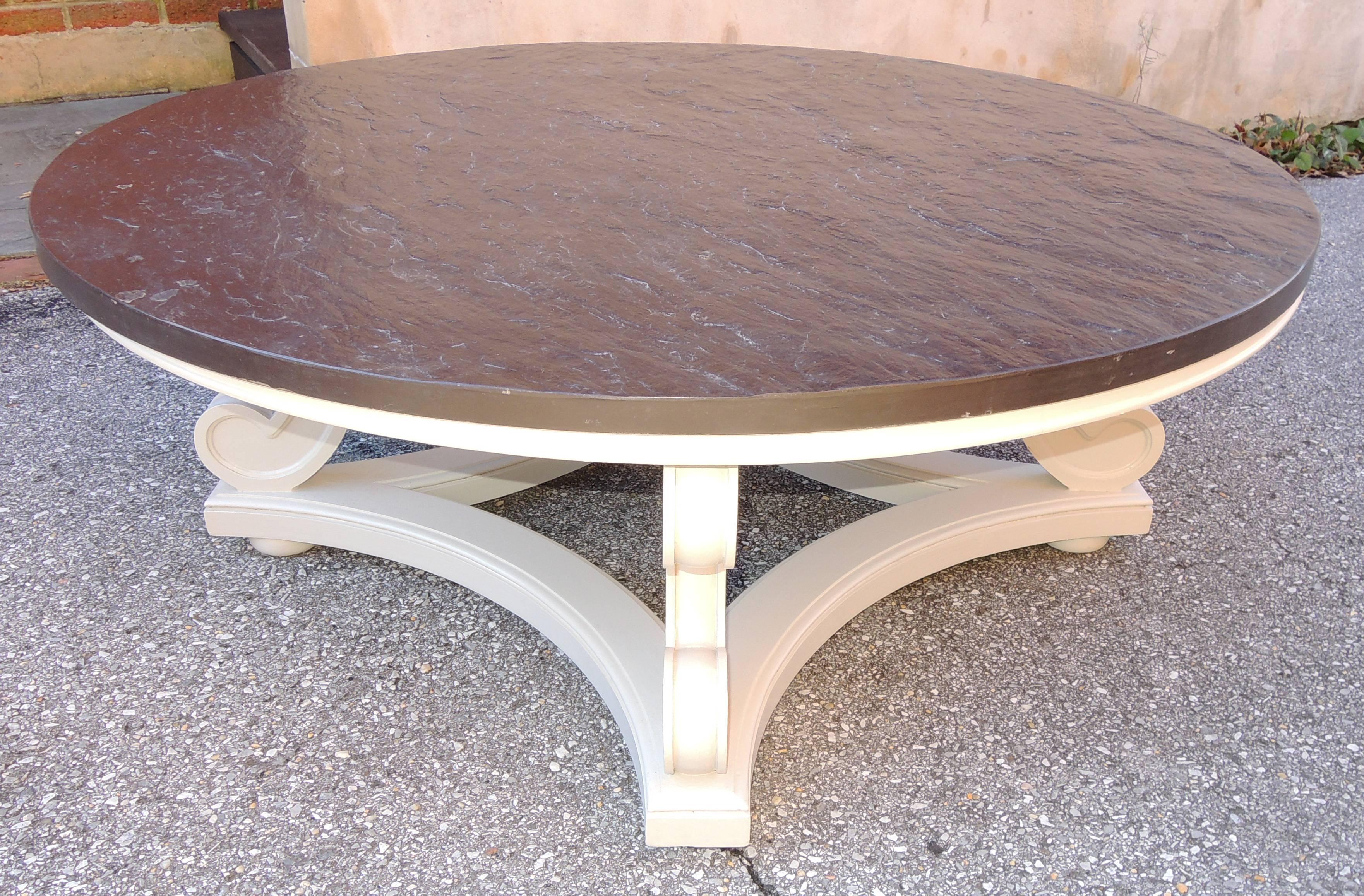 Large Stone Topped Coffee Table with Italianate Scrolled Base In Excellent Condition In Washington, DC