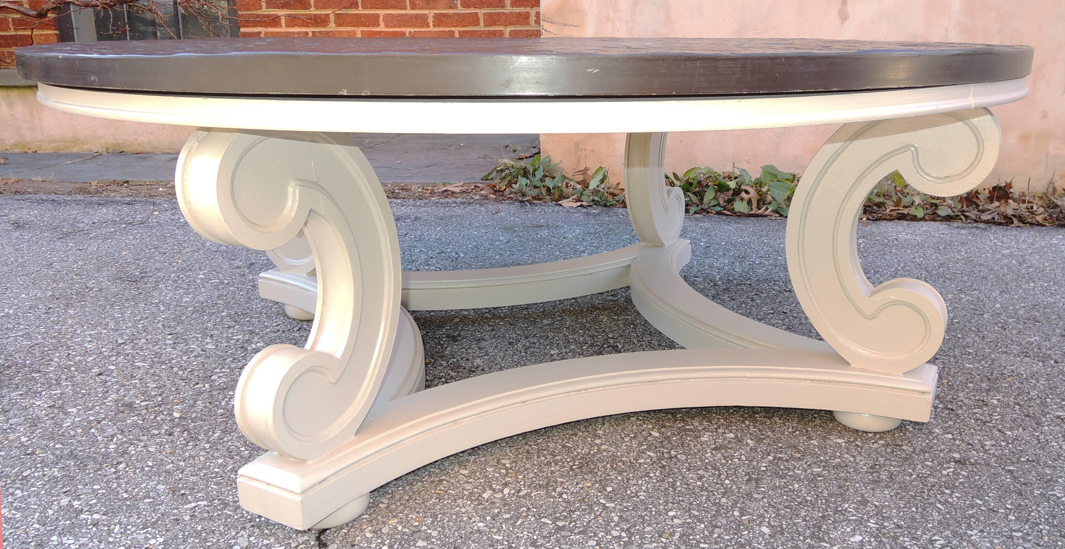 Large Stone Topped Coffee Table with Italianate Scrolled Base 1