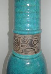 Pair of Mid-Century Turquoise Ceramic Lamps