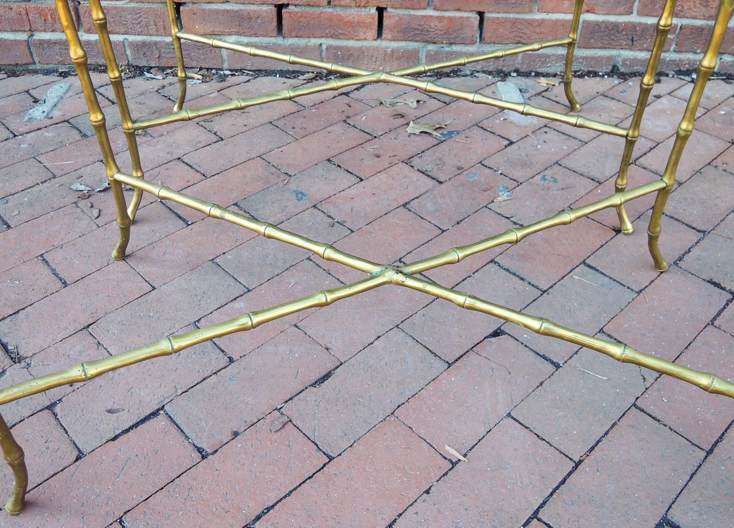 French Pair of Brass Faux Bamboo Side Tables Baguès Style