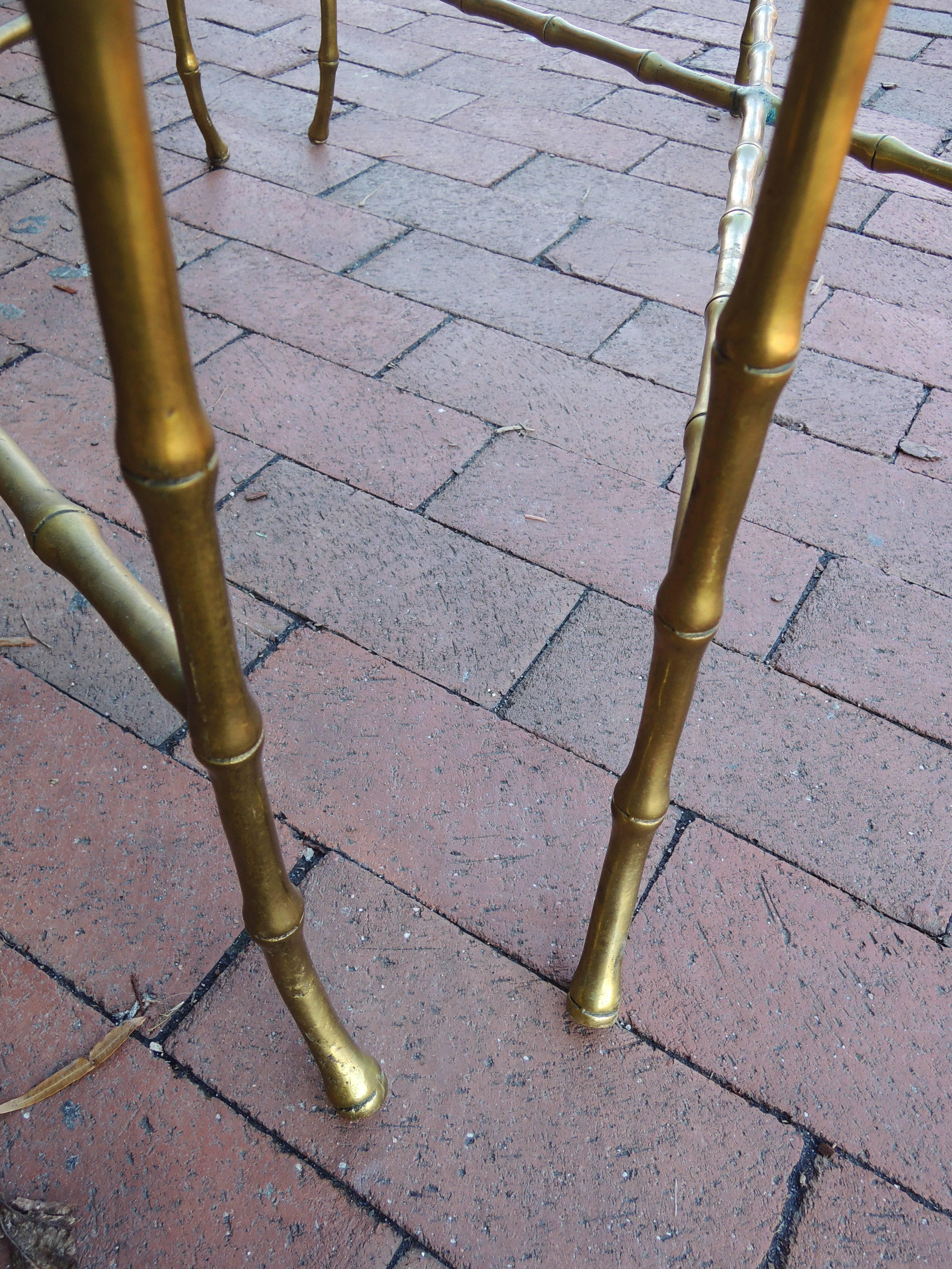 Pair of Brass Faux Bamboo Side Tables Baguès Style In Excellent Condition In Washington, DC