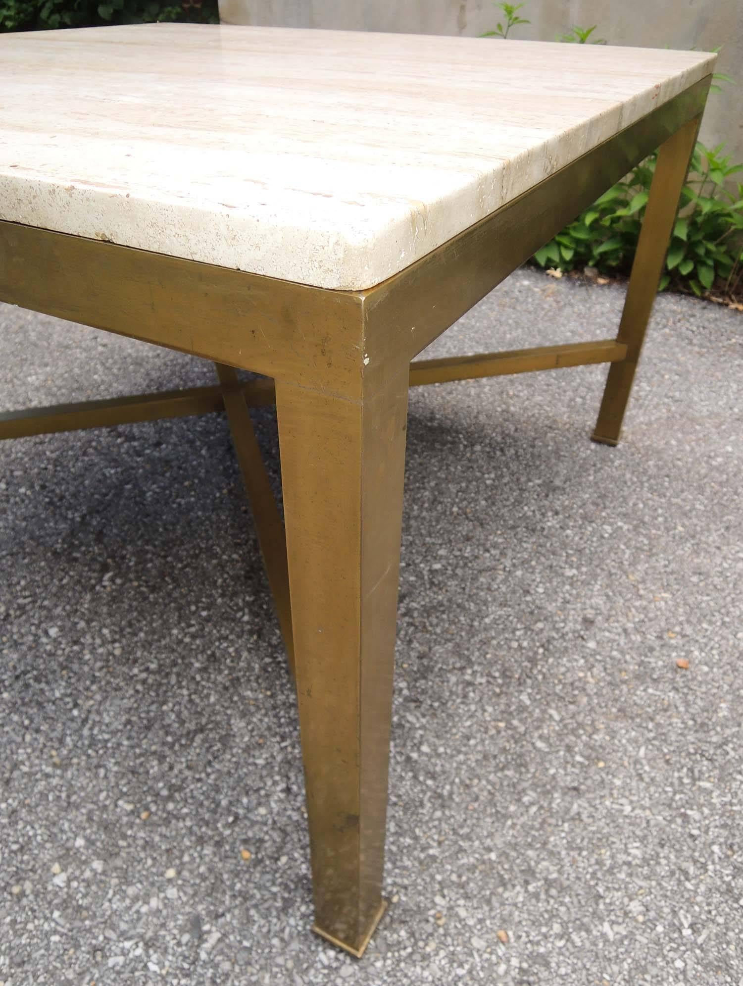 Pair of Travertine and Brass Side Tables In Good Condition In Washington, DC