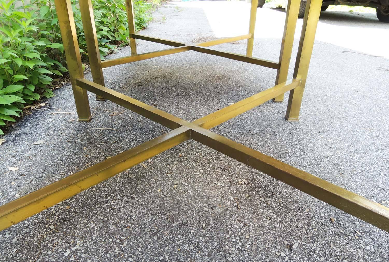 Pair of Travertine and Brass Side Tables 1