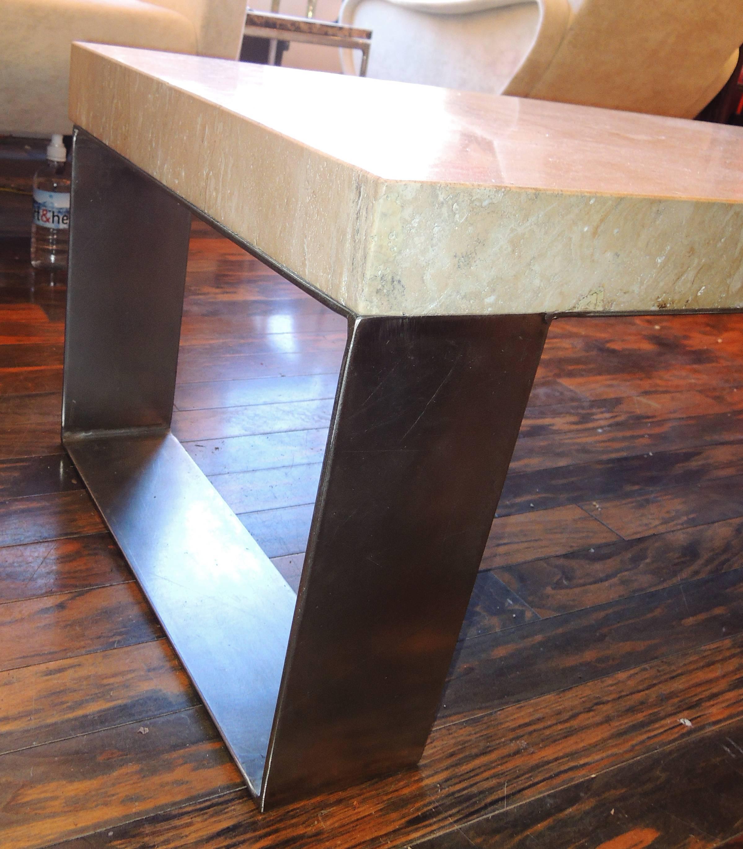 Mid-Century Modern Marble and Steel Coffee Table For Sale