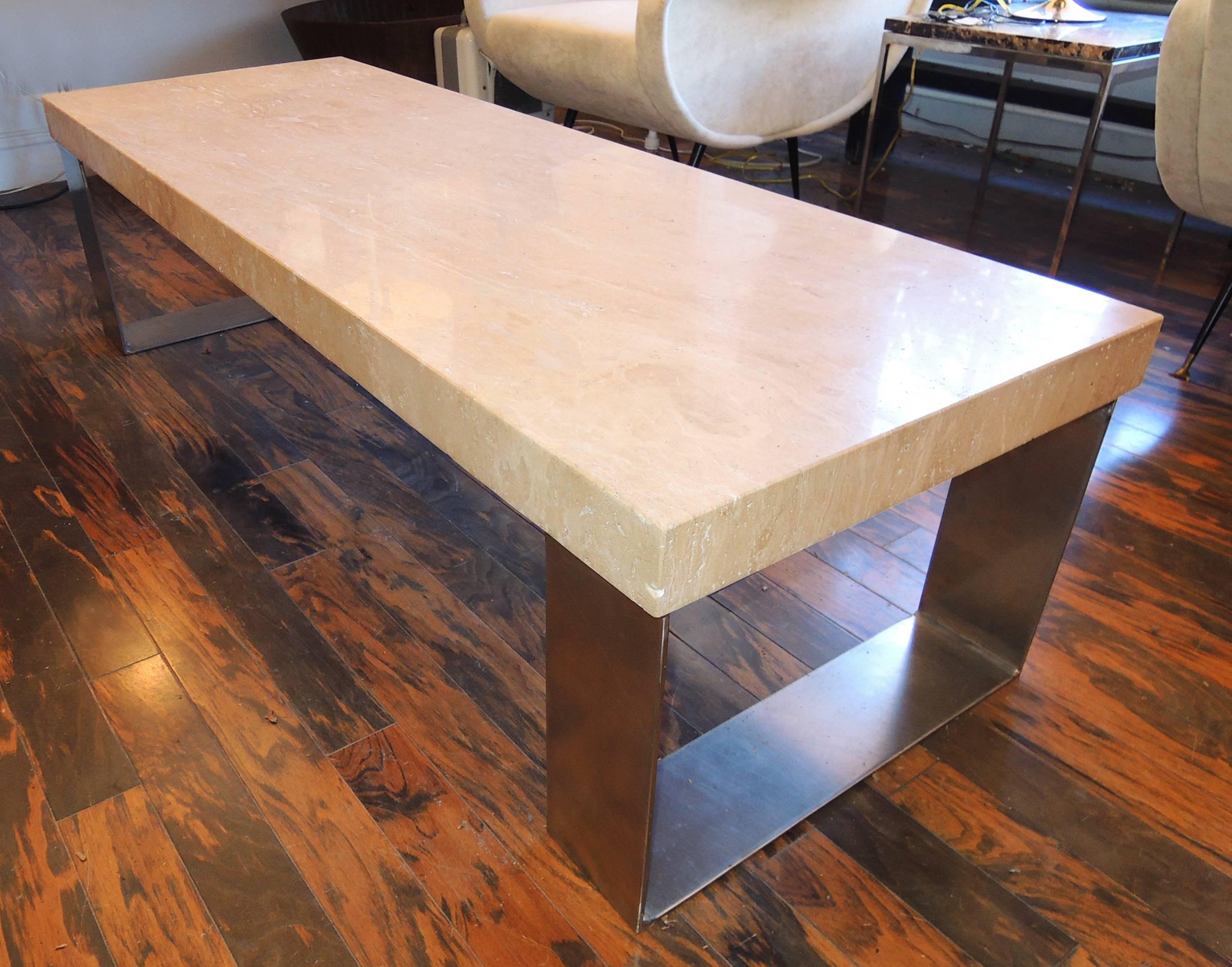 Marble and Steel Coffee Table In Good Condition For Sale In Washington, DC