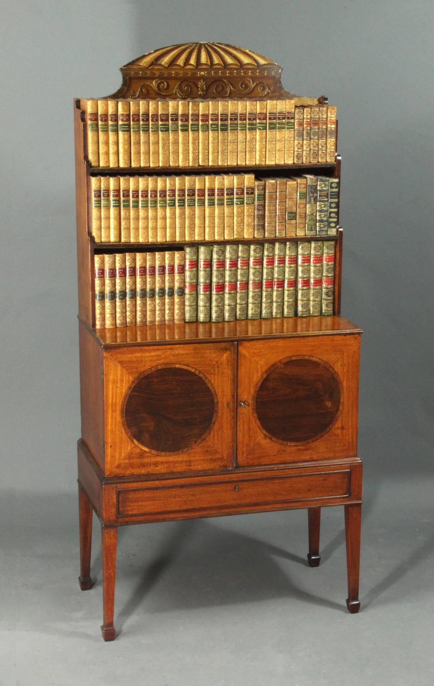 Painted George III Sheraton Period Antique Satinwood Dwarf Bookcase For Sale