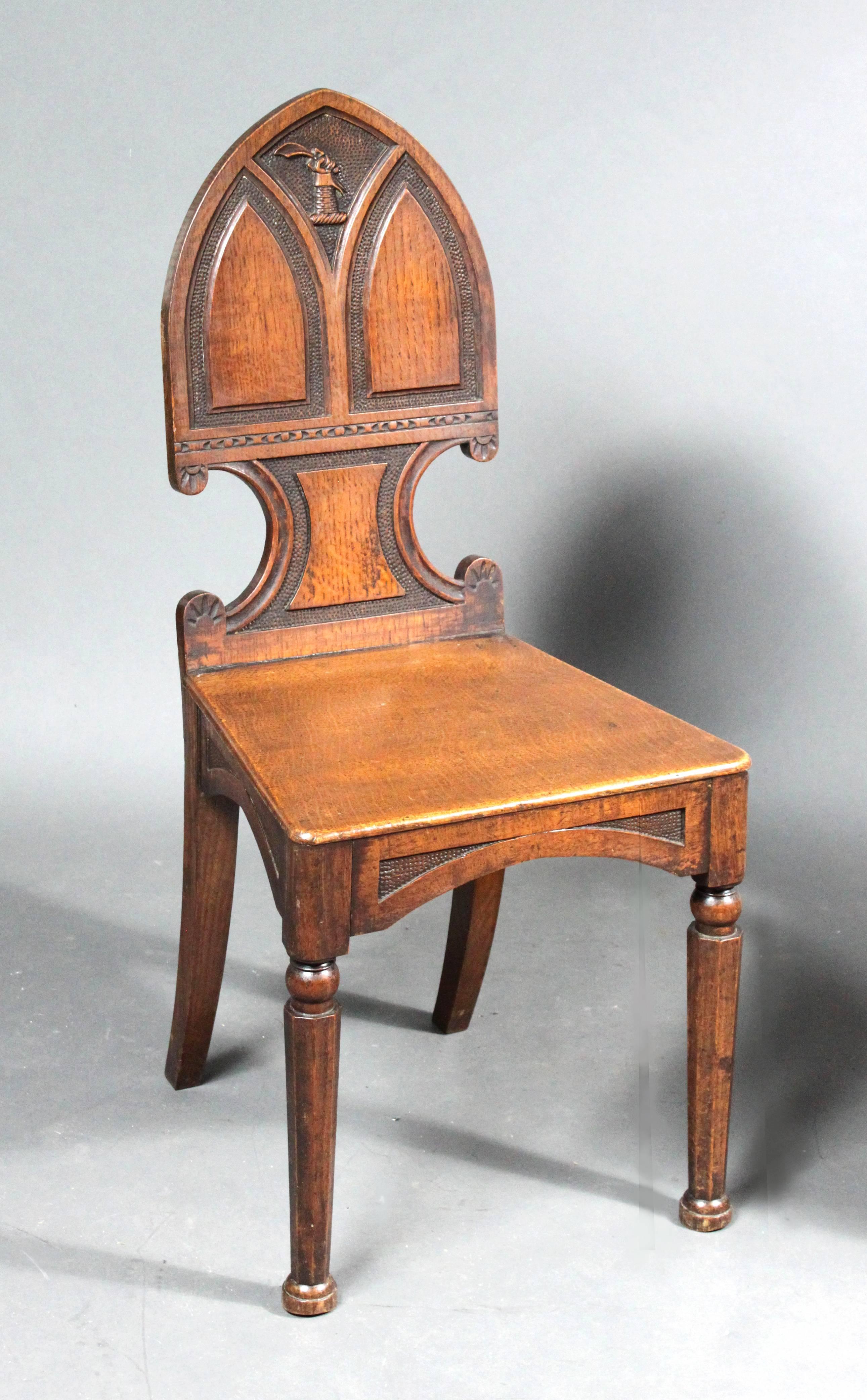 Gothic Revival Pair of Antique Hall Chairs