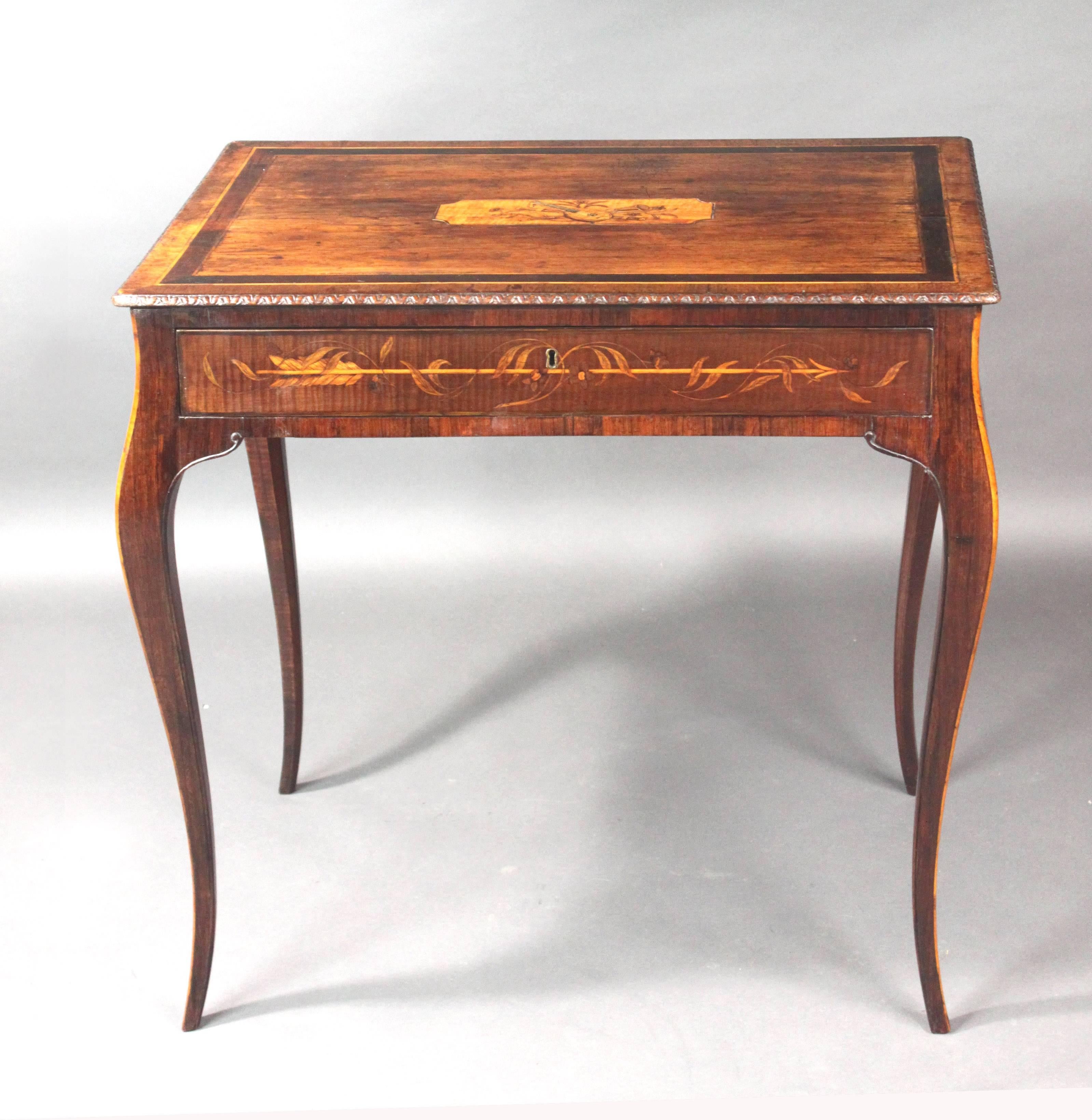 A fine and rare George III centre table in the manner of Ince & Mayhew. In harewood with fine marquetry inlay. The shape is similar to some of the serpentine commodes of the 18th century.


