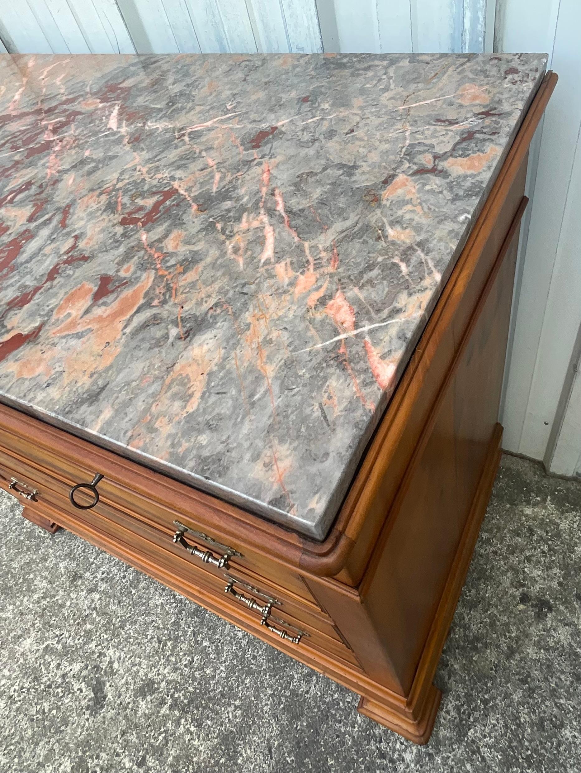 Louis-Philippe Chest of Drawers in Cherry Burl with Marble Top, Circa 1890 For Sale 1