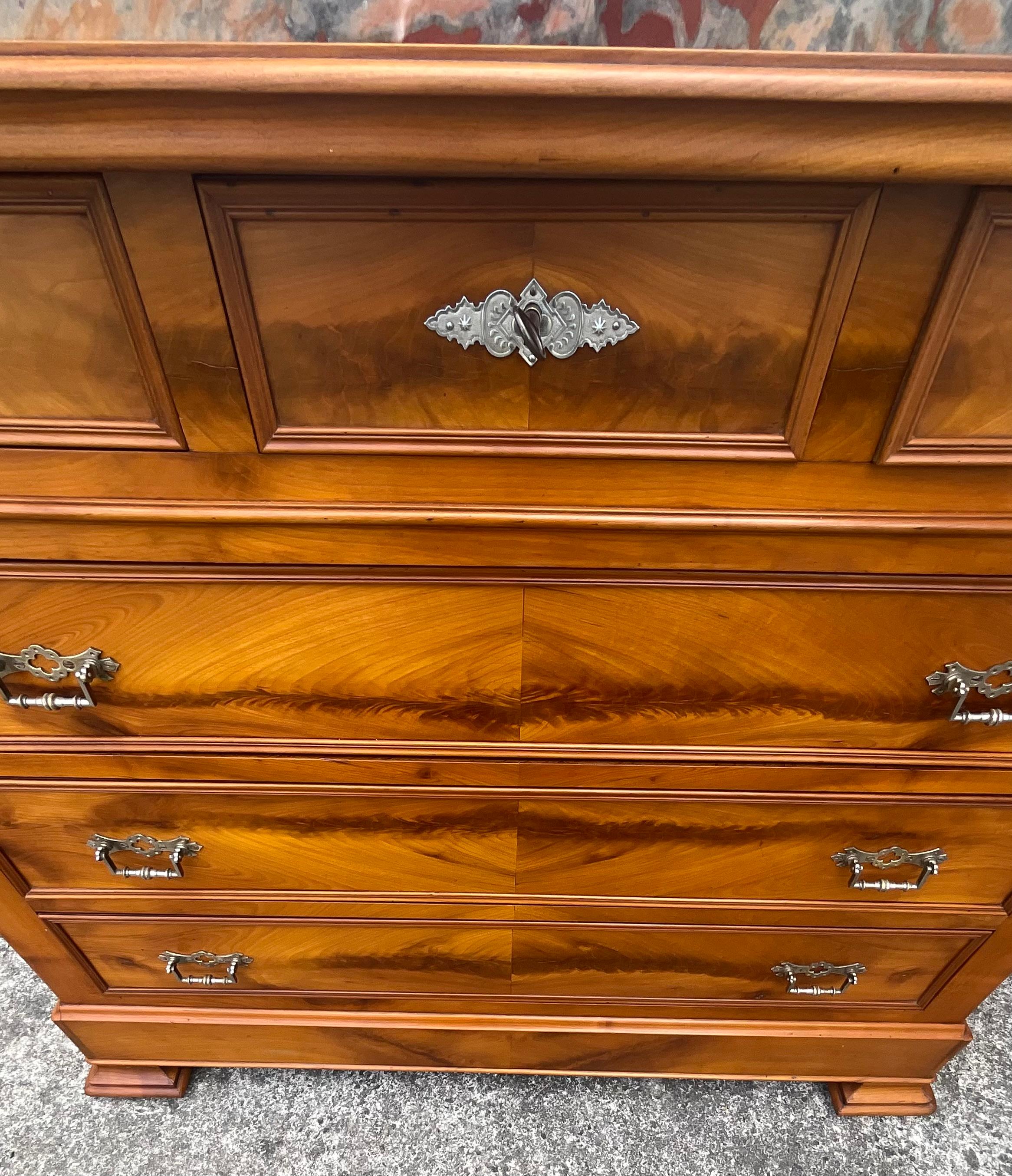 Louis-Philippe Chest of Drawers in Cherry Burl with Marble Top, Circa 1890 For Sale 5