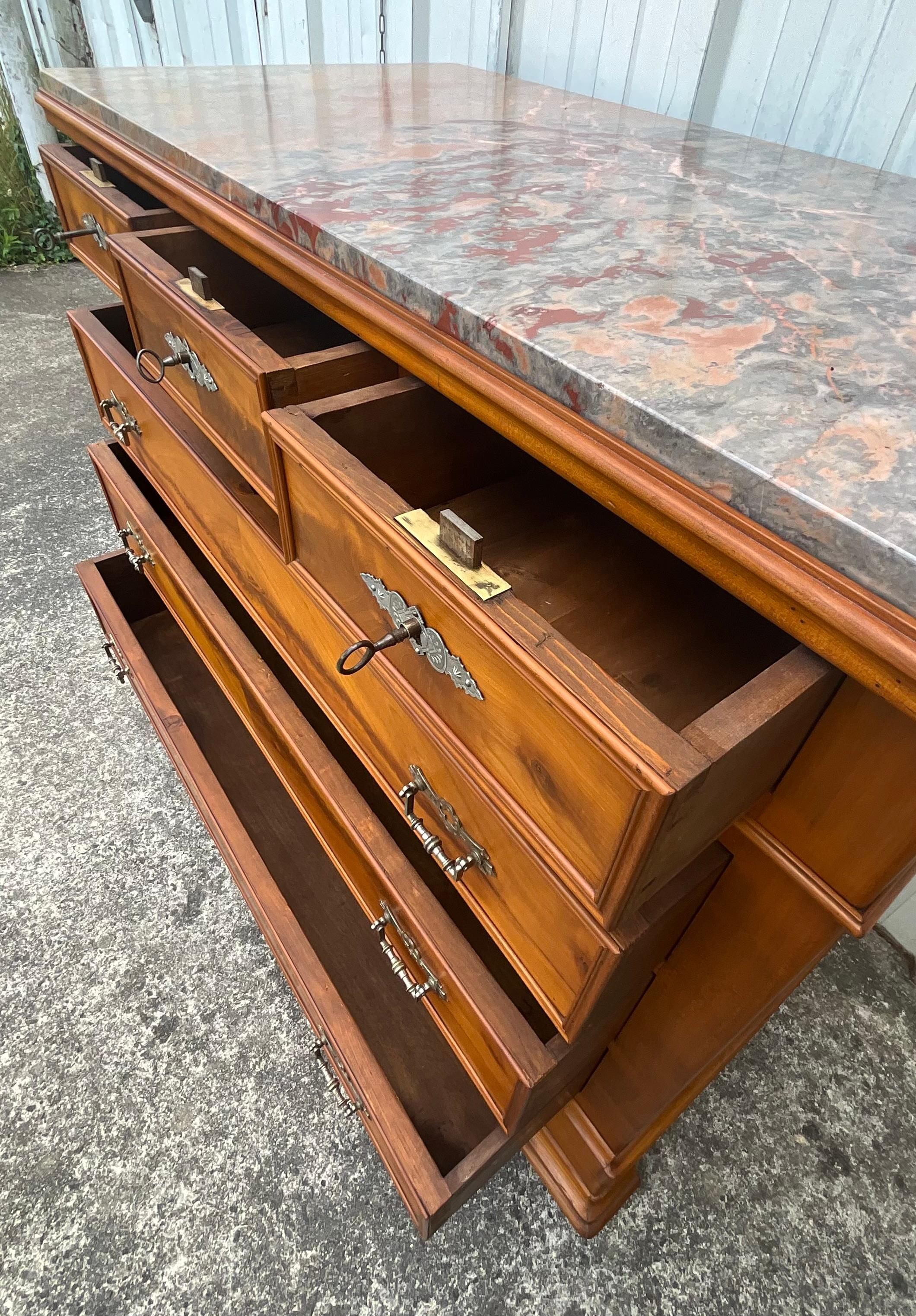 Louis-Philippe Chest of Drawers in Cherry Burl with Marble Top, Circa 1890 For Sale 12