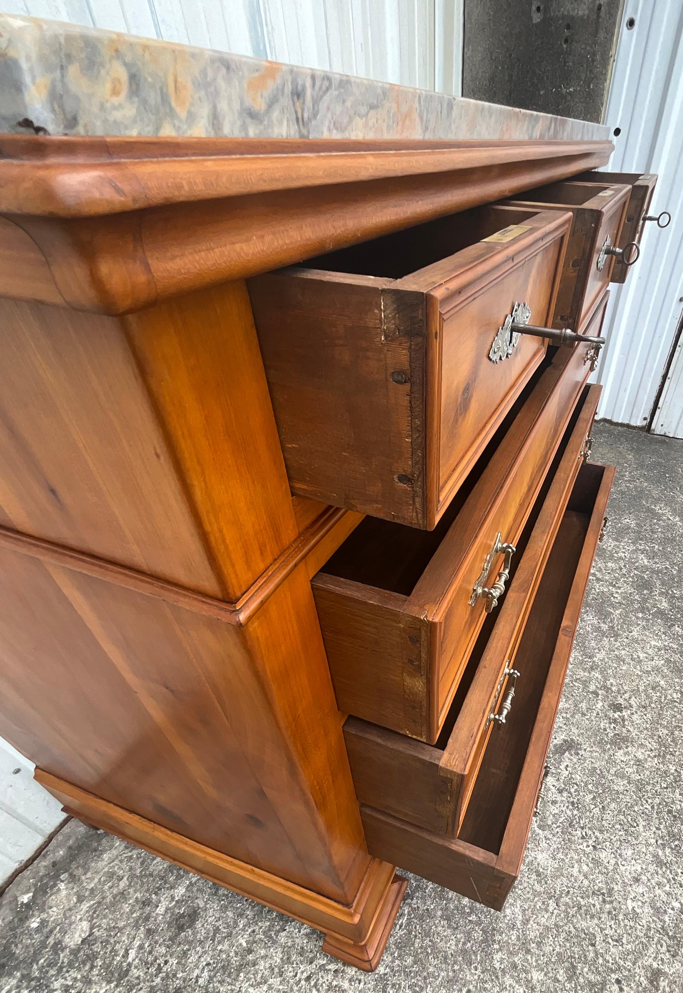 Louis-Philippe Chest of Drawers in Cherry Burl with Marble Top, Circa 1890 For Sale 9