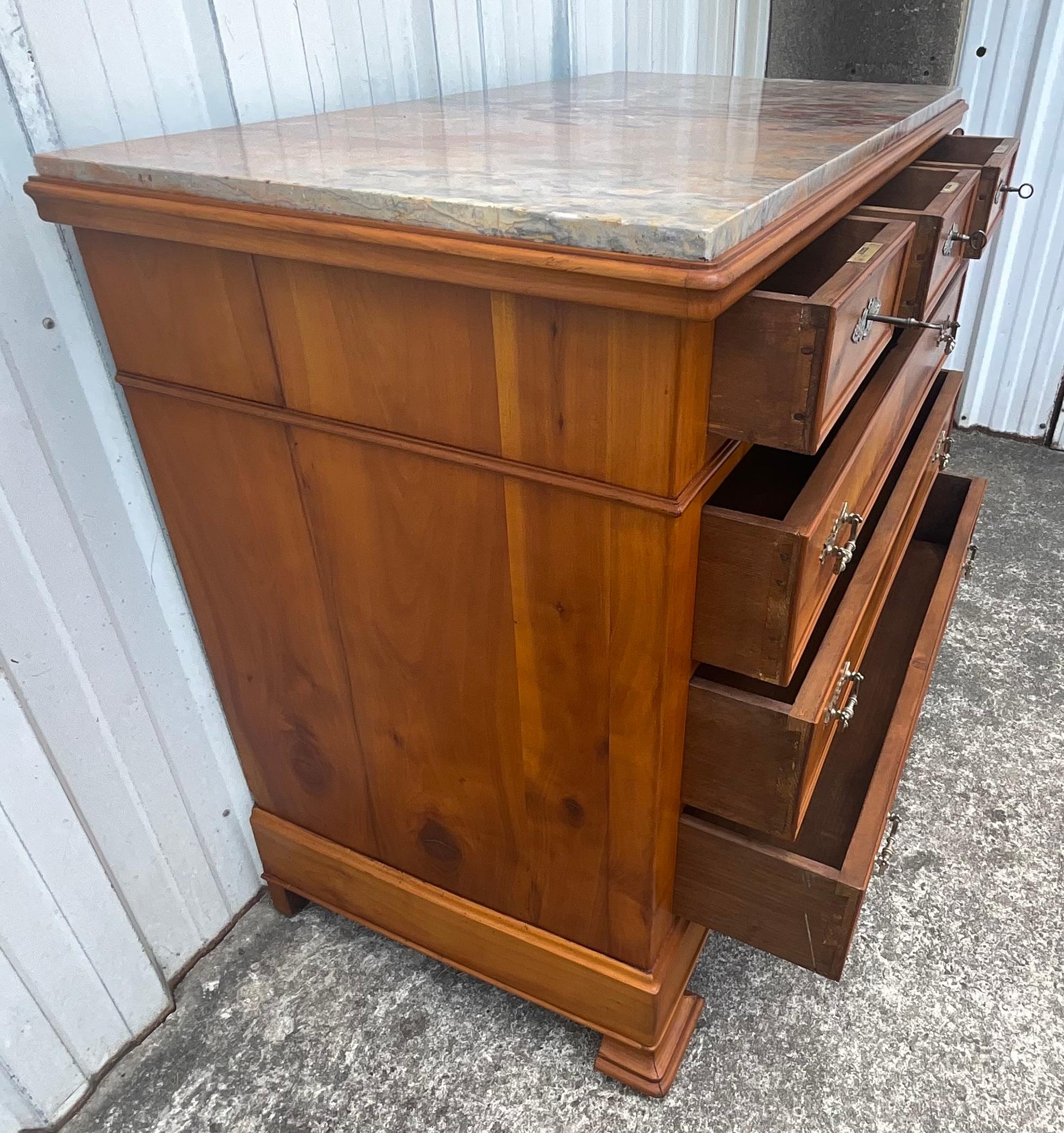 Louis-Philippe Chest of Drawers in Cherry Burl with Marble Top, Circa 1890 For Sale 8