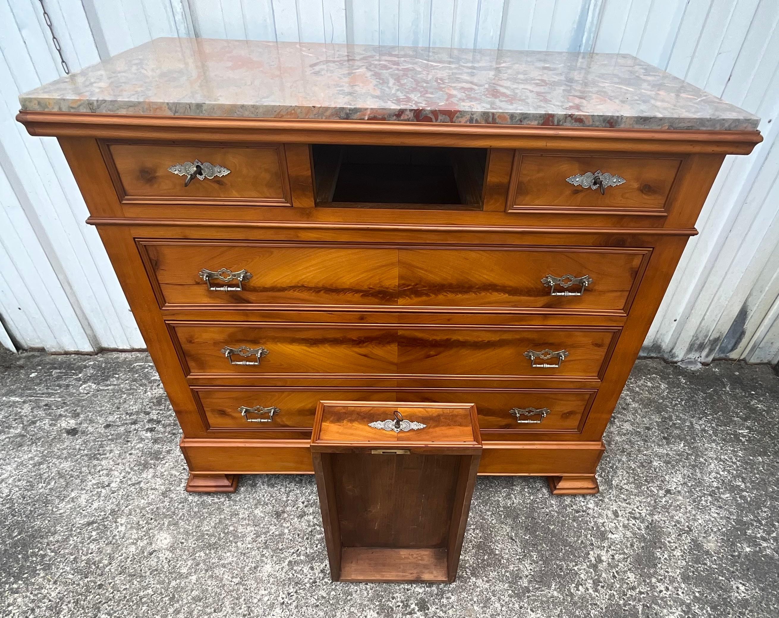 Louis-Philippe Chest of Drawers in Cherry Burl with Marble Top, Circa 1890 For Sale 7