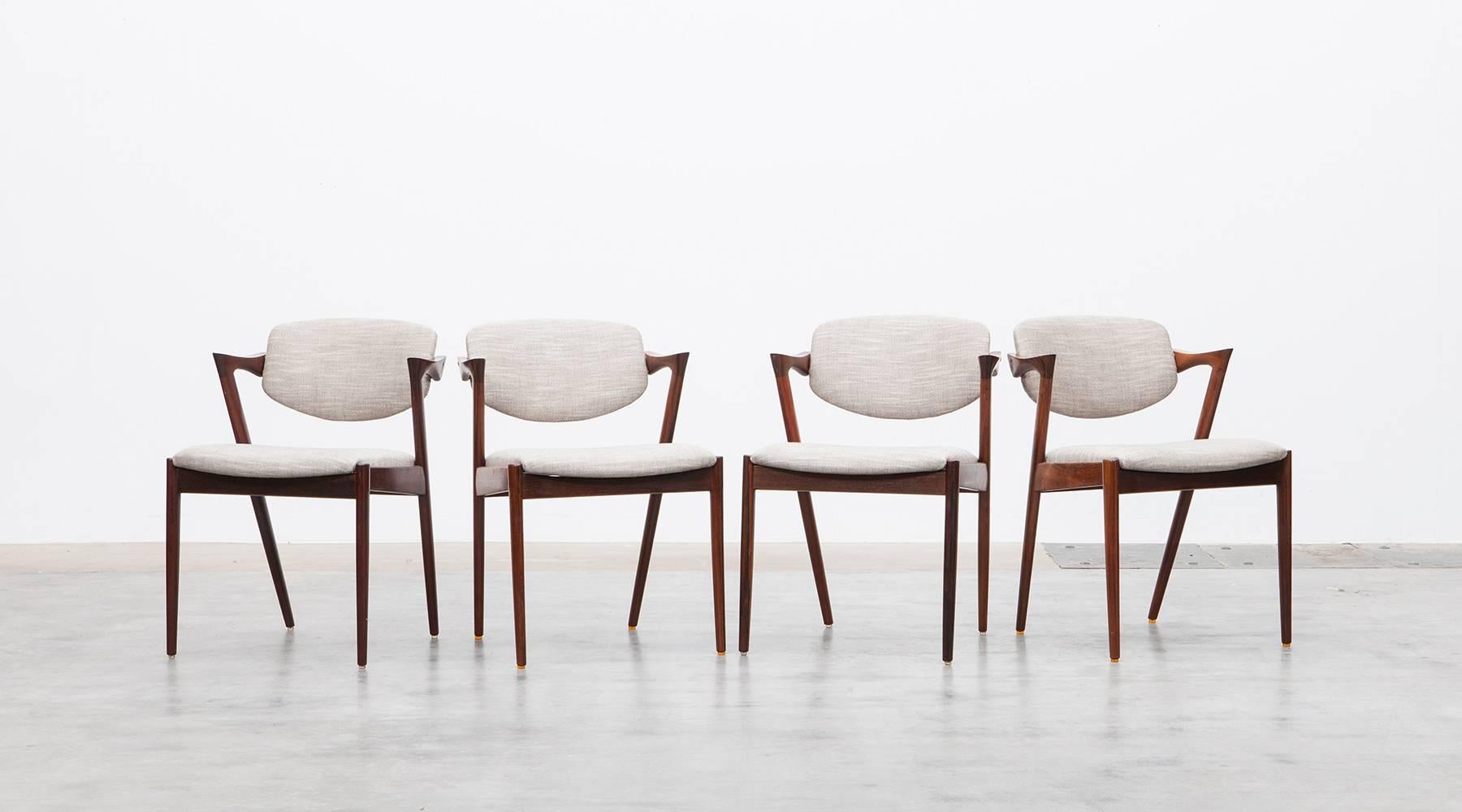 Mid-Century Modern Set of eight 1956 wooden Dining Chairs by Kai Kristiansen NEW UPHOLSTERY 