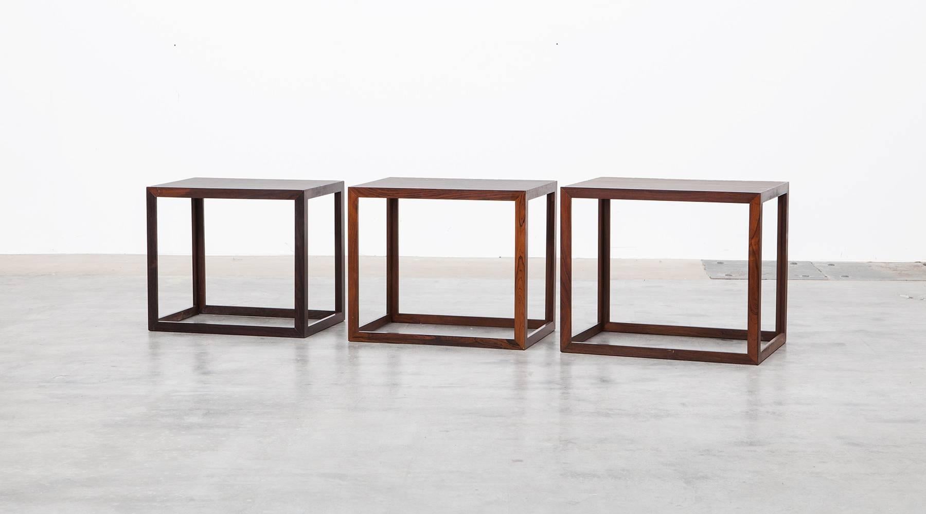 Mid-Century Modern 1960's brown wooden Set of Three Scandinavian Nesting Tables