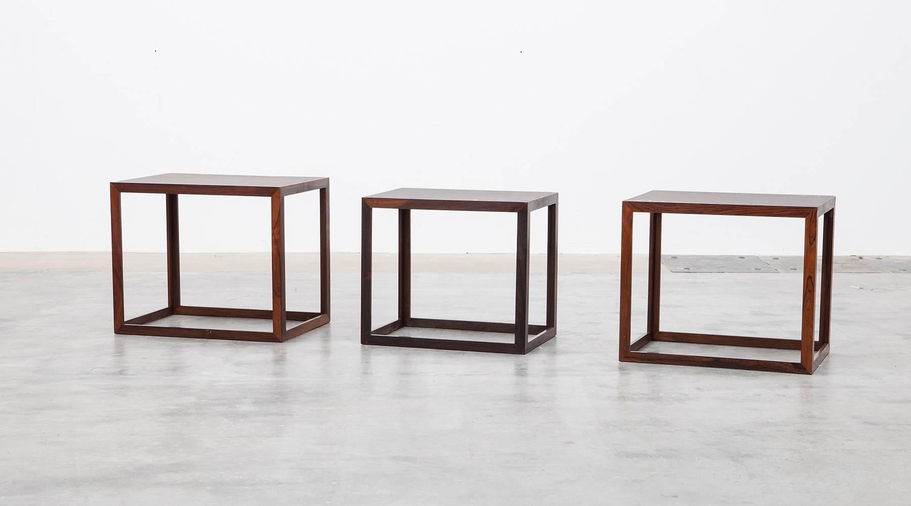 Mid-20th Century 1960's brown wooden Set of Three Scandinavian Nesting Tables