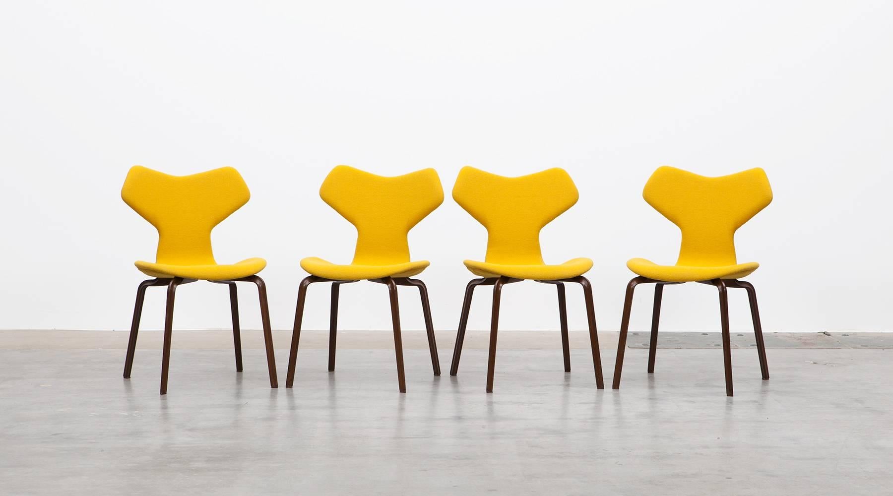 Grand Prix Chairs, new upholstery by Arne Jacobsen, Denmark, 1955.

These Grand Prix chairs are a stackable Set and designed by the Danish architect and designer Arne Jacobsen in 1955. Firstly presented at the spring exhibition of the Danish arts
