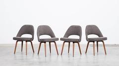 1950's grey upholstery, wooden Side Chairs by Eero Saarinen NEW UPHOLSTERY