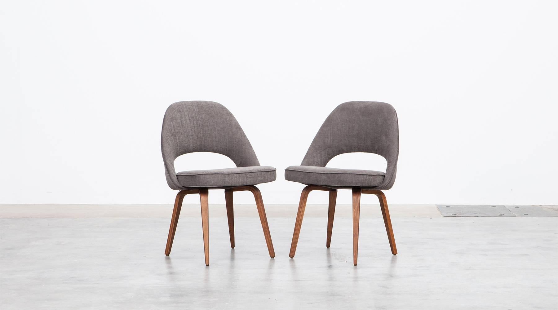 Mid-Century Modern 1950's grey upholstery, wooden Side Chairs by Eero Saarinen NEW UPHOLSTERY