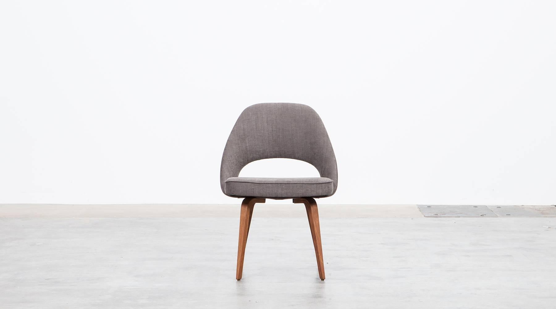 American 1950's grey upholstery, wooden Side Chairs by Eero Saarinen NEW UPHOLSTERY