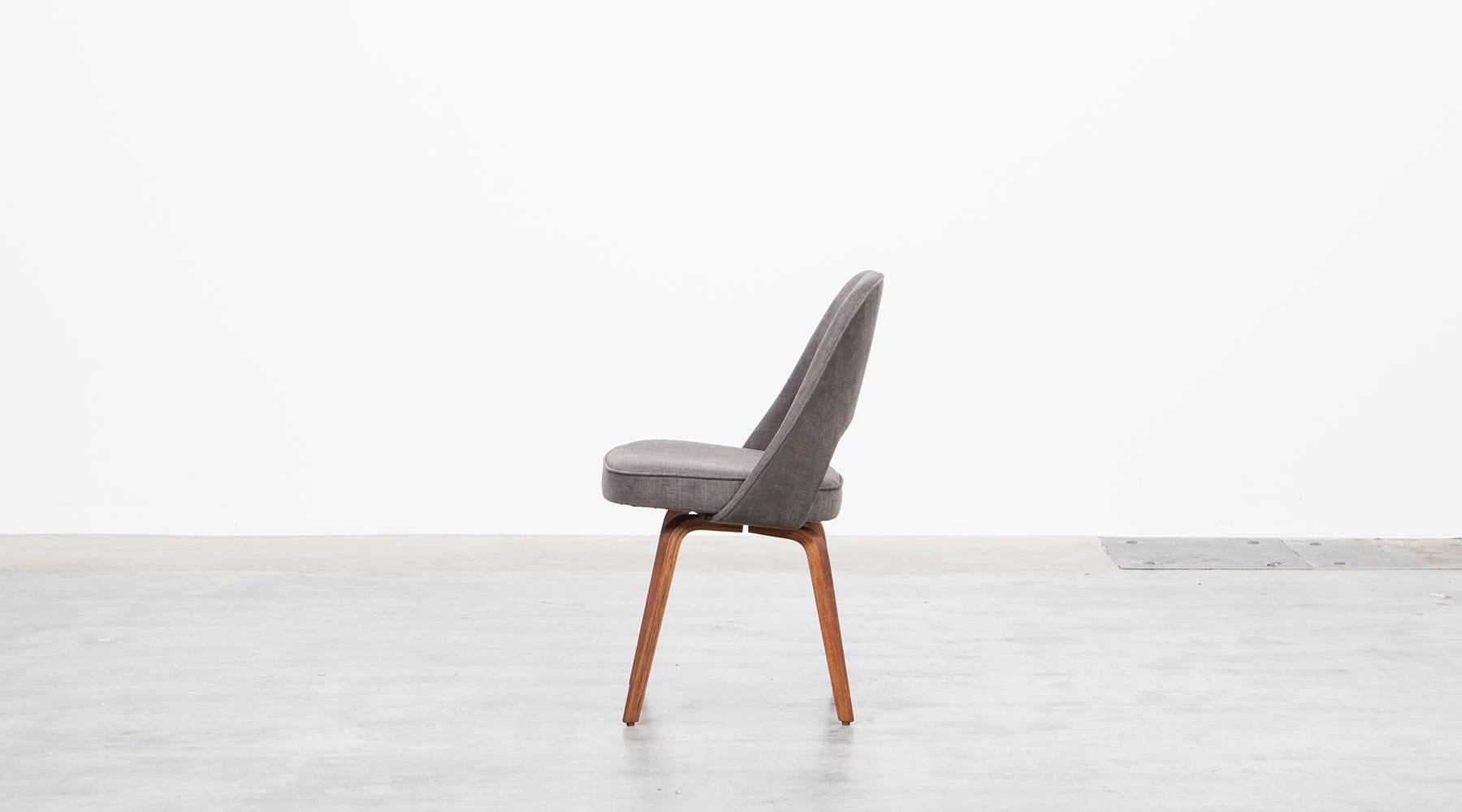Mid-20th Century 1950's grey upholstery, wooden Side Chairs by Eero Saarinen NEW UPHOLSTERY